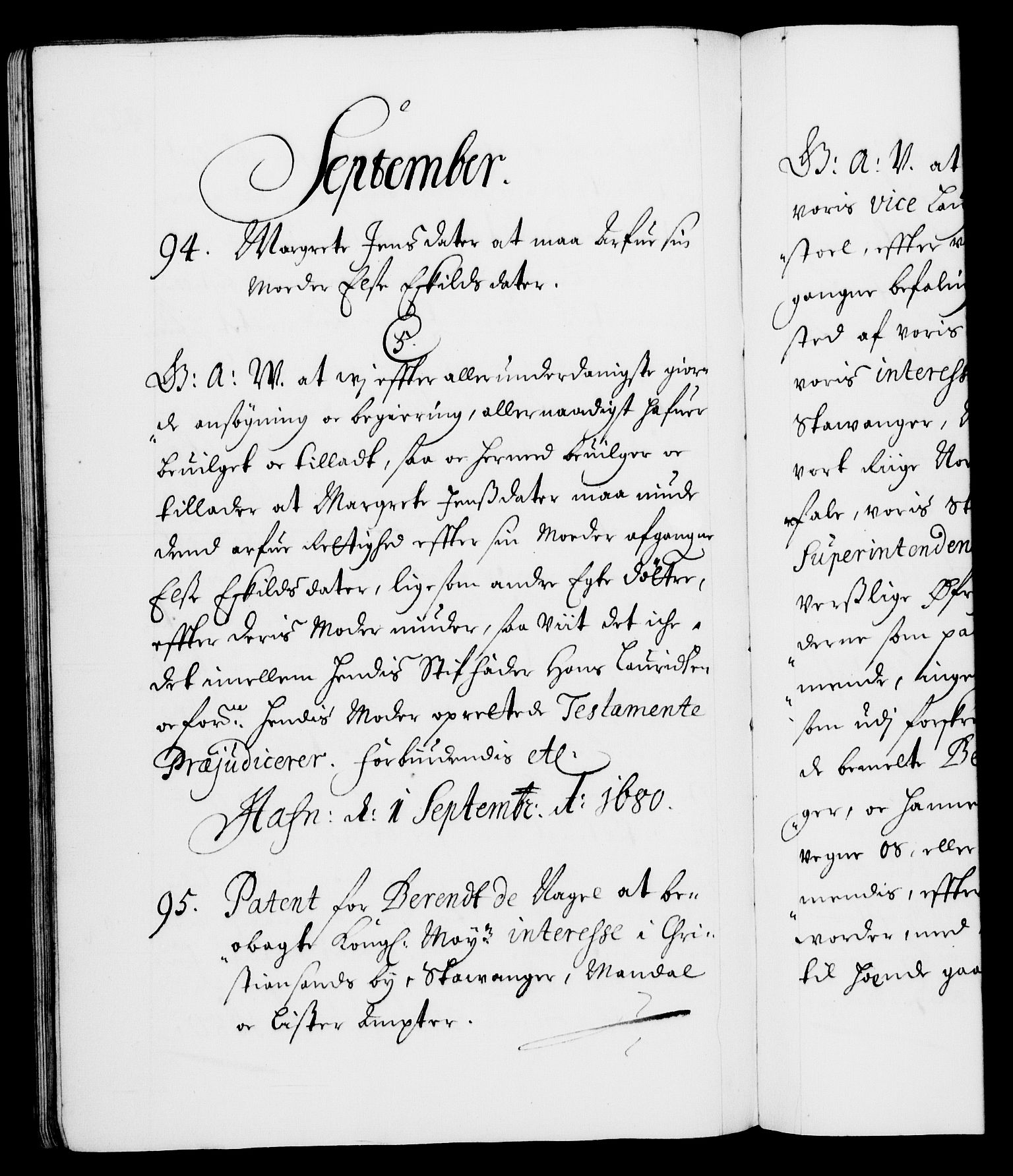 Danske Kanselli 1572-1799, RA/EA-3023/F/Fc/Fca/Fcaa/L0012: Norske registre (mikrofilm), 1674-1680, s. 423b