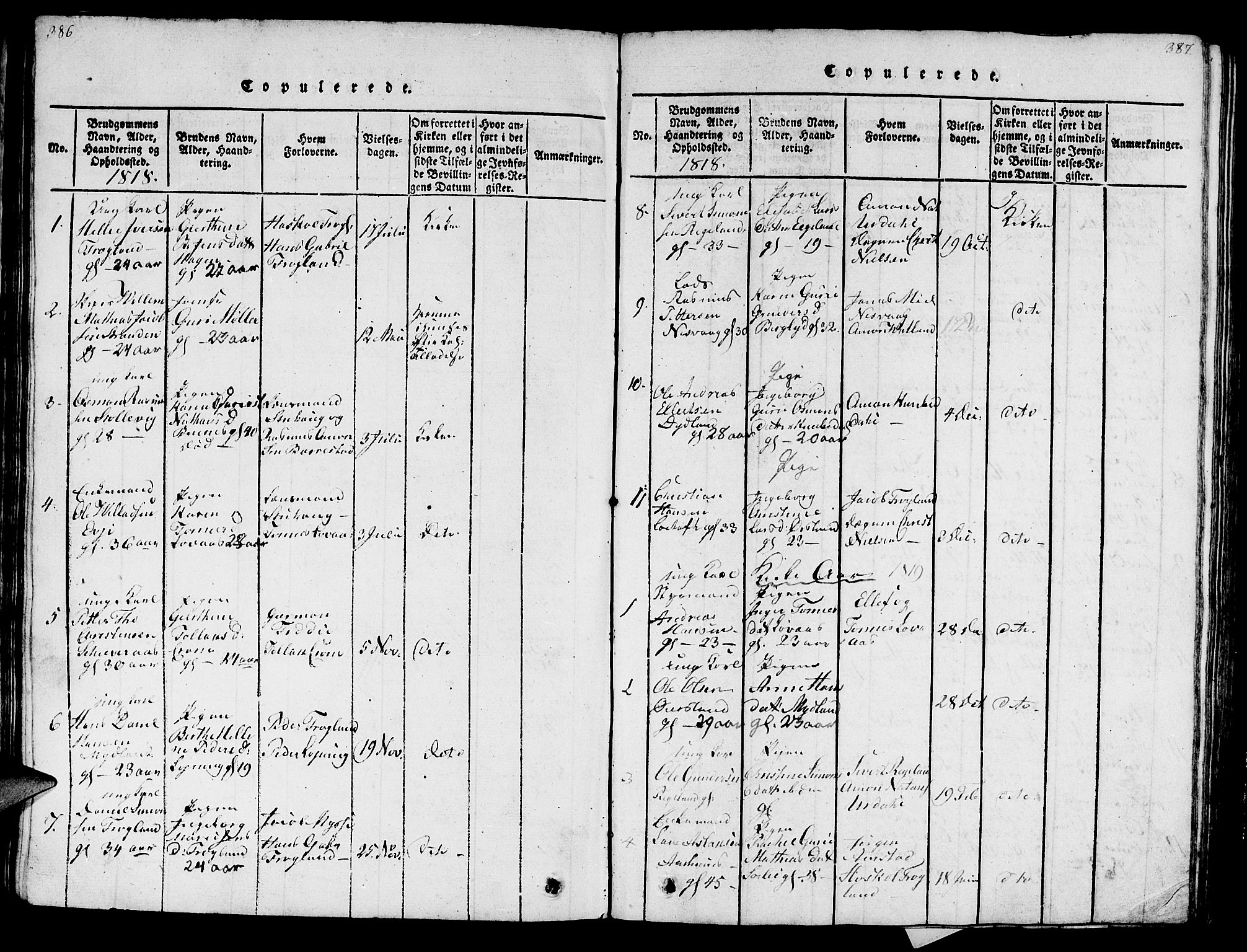 Sokndal sokneprestkontor, AV/SAST-A-101808: Ministerialbok nr. A 6, 1815-1826, s. 386-387