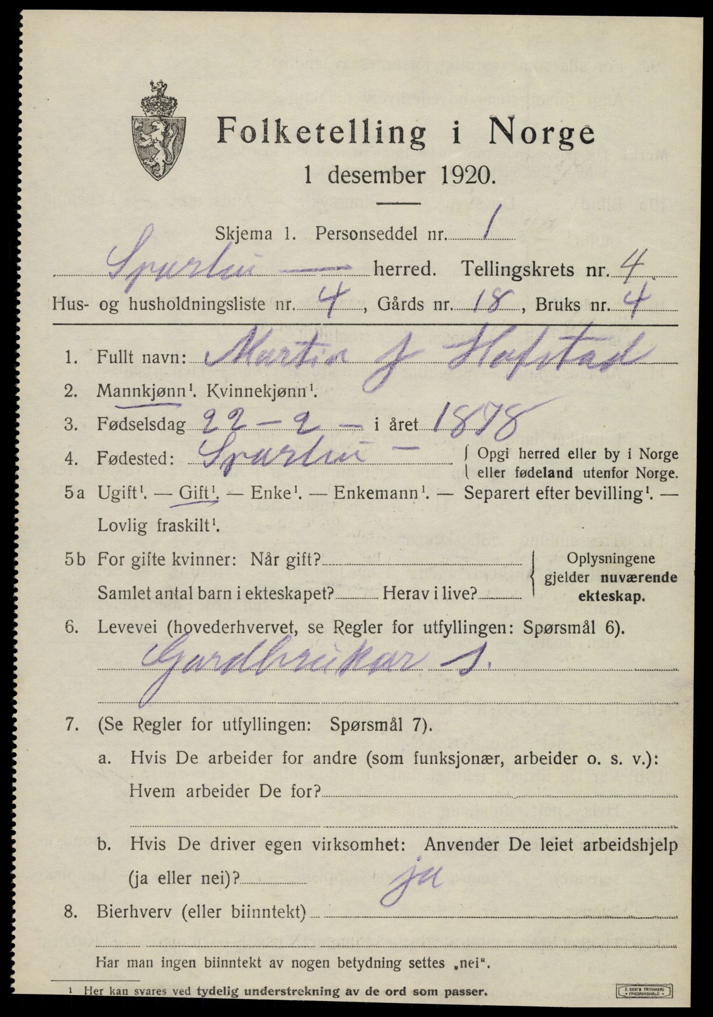 SAT, Folketelling 1920 for 1731 Sparbu herred, 1920, s. 5205