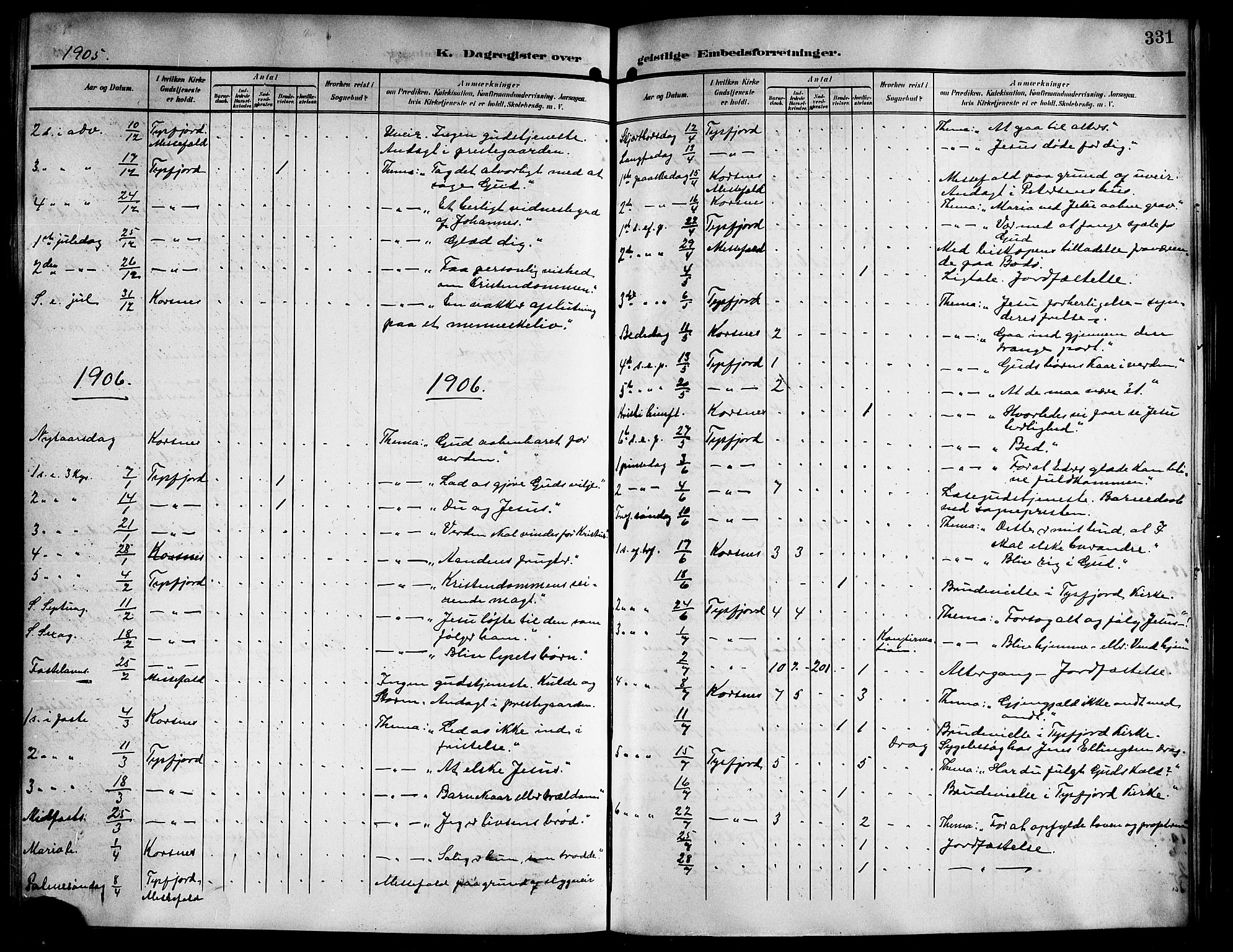 Ministerialprotokoller, klokkerbøker og fødselsregistre - Nordland, AV/SAT-A-1459/861/L0877: Klokkerbok nr. 861C03, 1903-1919, s. 331