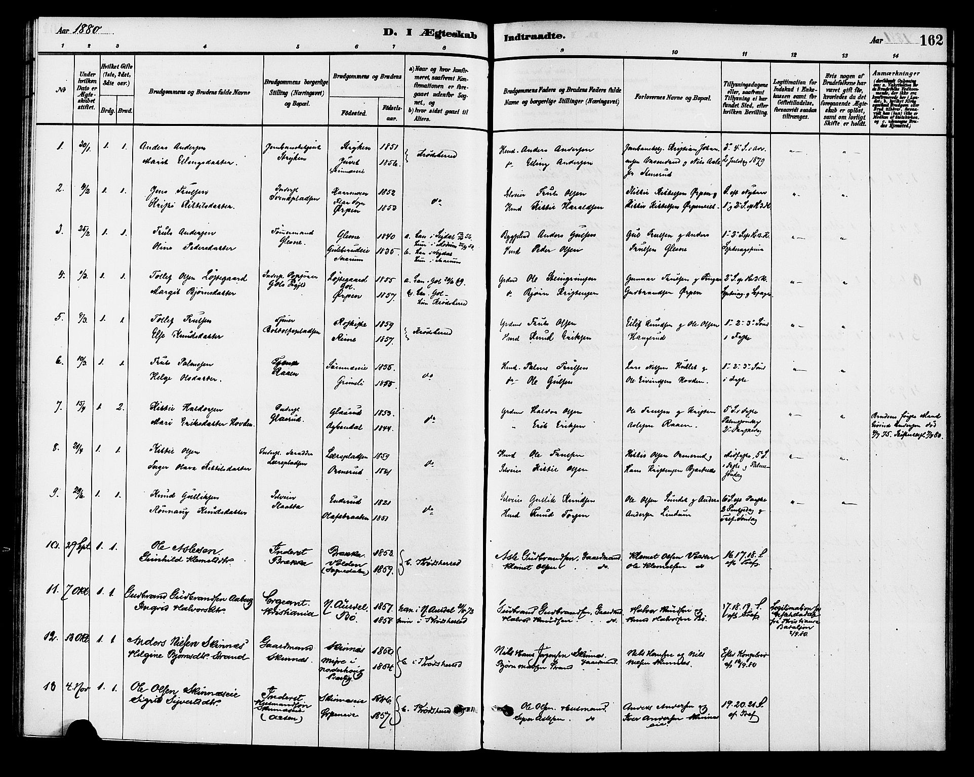 Krødsherad kirkebøker, AV/SAKO-A-19/G/Ga/L0001: Klokkerbok nr. 1, 1879-1893, s. 162