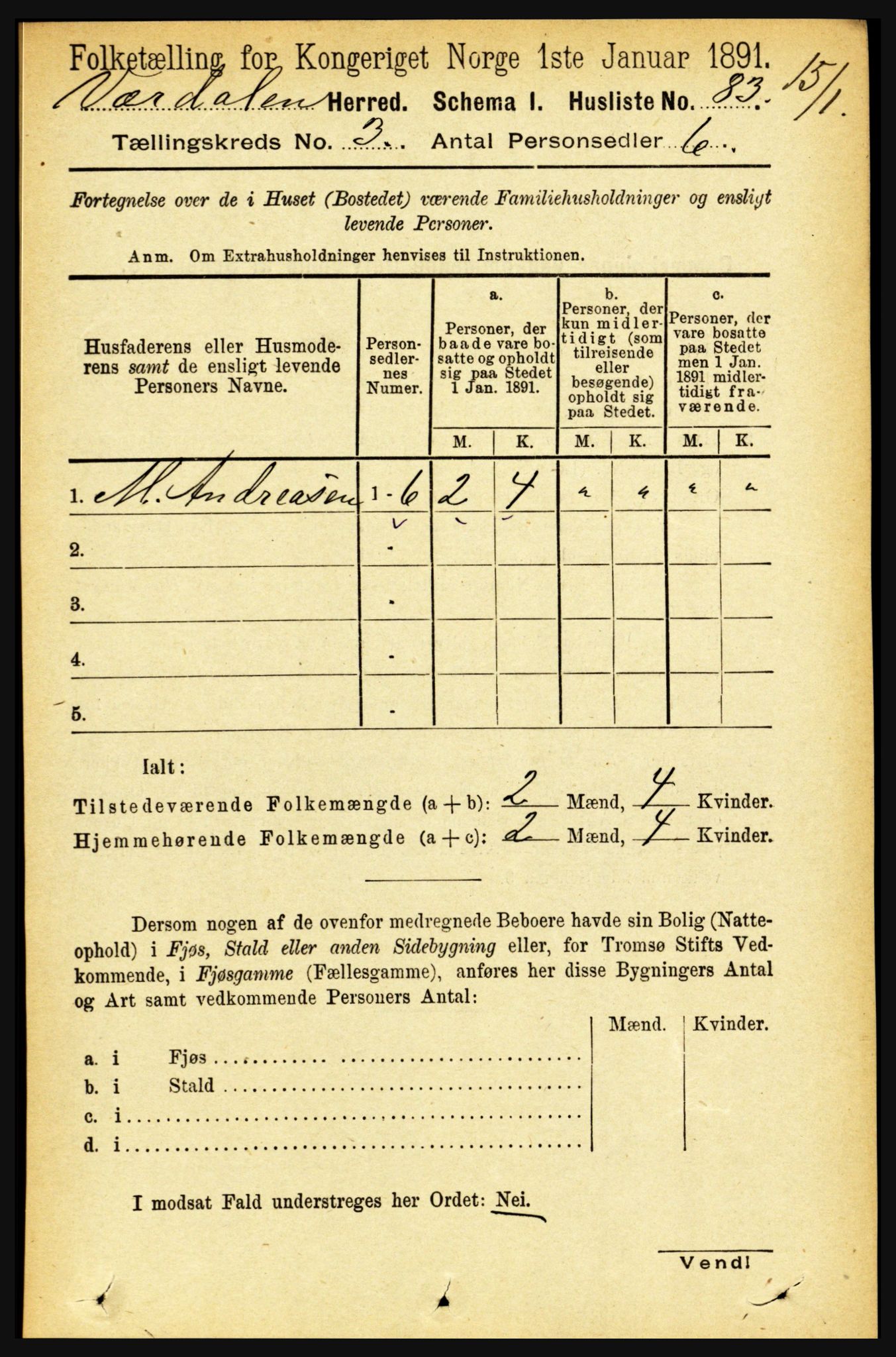 RA, Folketelling 1891 for 1721 Verdal herred, 1891, s. 1742