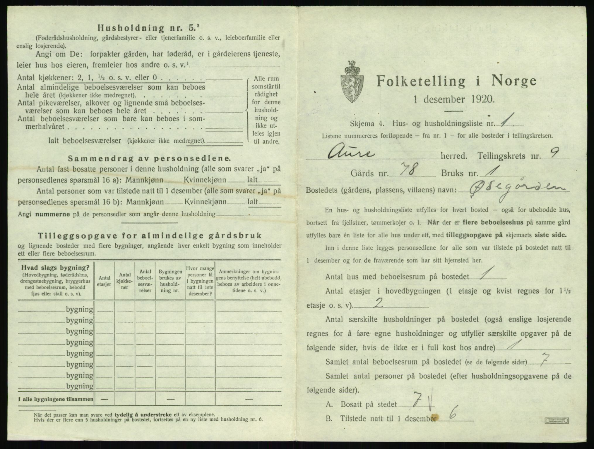 SAT, Folketelling 1920 for 1569 Aure herred, 1920, s. 510