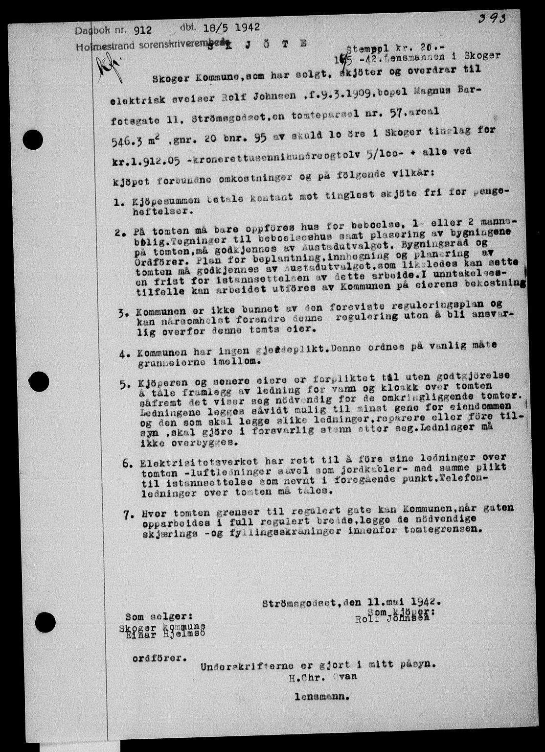 Holmestrand sorenskriveri, SAKO/A-67/G/Ga/Gaa/L0055: Pantebok nr. A-55, 1942-1942, Dagboknr: 912/1942