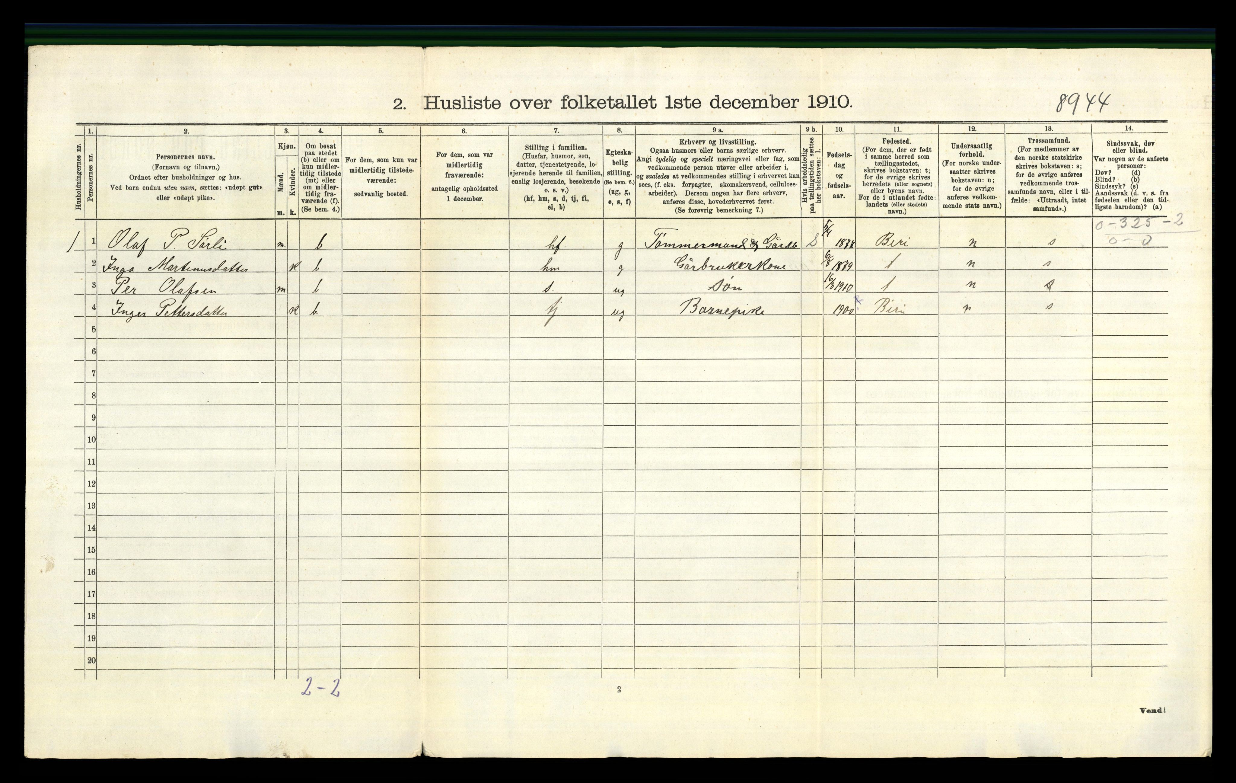 RA, Folketelling 1910 for 0526 Snertingdal herred, 1910, s. 28