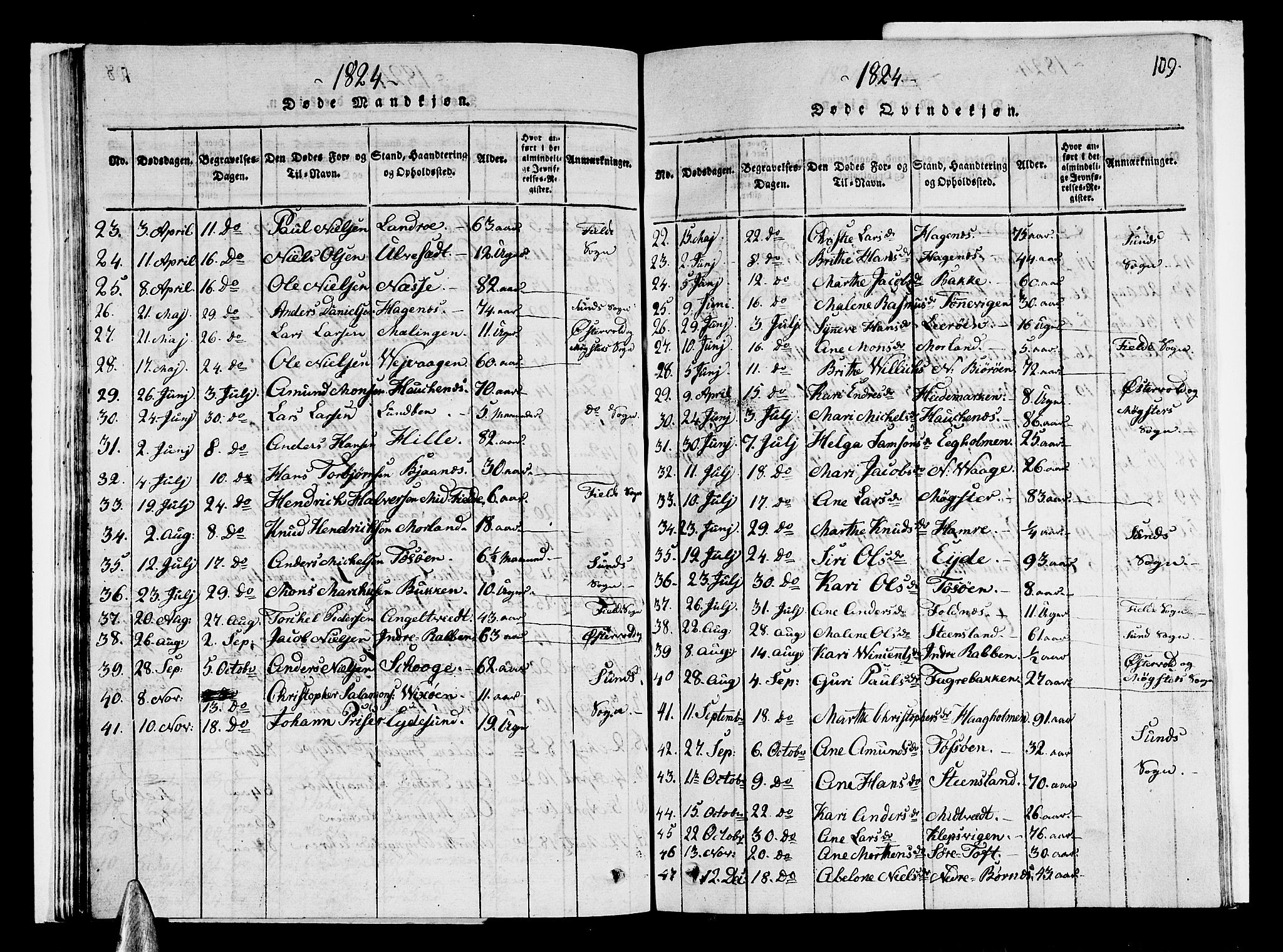 Sund sokneprestembete, AV/SAB-A-99930: Klokkerbok nr. A 1, 1816-1827, s. 109