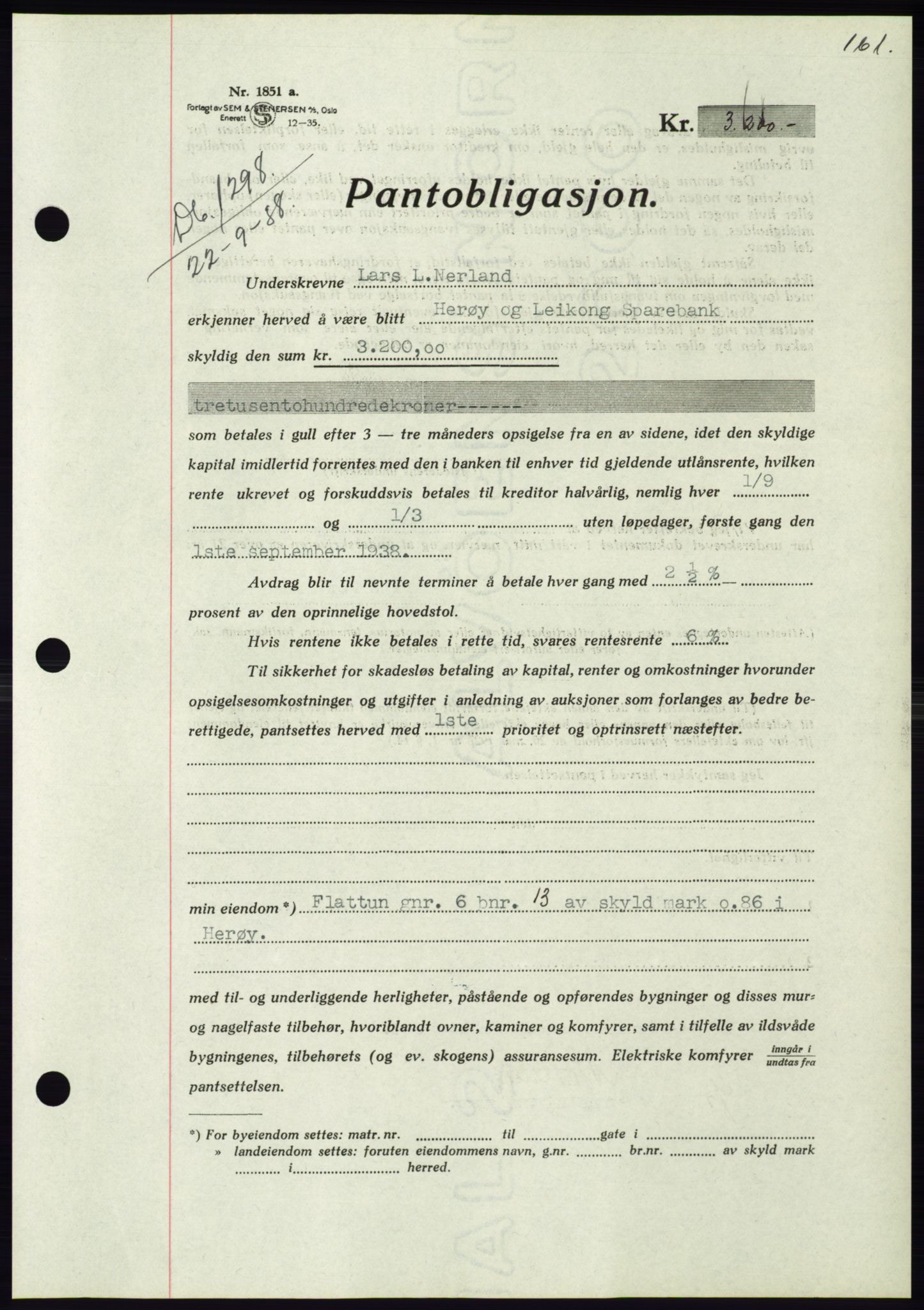 Søre Sunnmøre sorenskriveri, AV/SAT-A-4122/1/2/2C/L0066: Pantebok nr. 60, 1938-1938, Dagboknr: 1298/1938