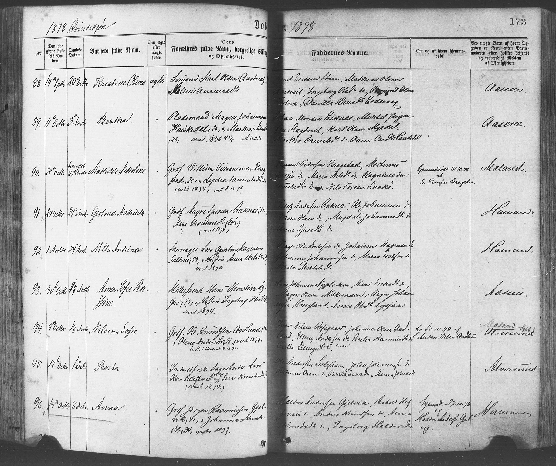 Hamre sokneprestembete, AV/SAB-A-75501/H/Ha/Haa/Haaa/L0015: Ministerialbok nr. A 15, 1870-1881, s. 173