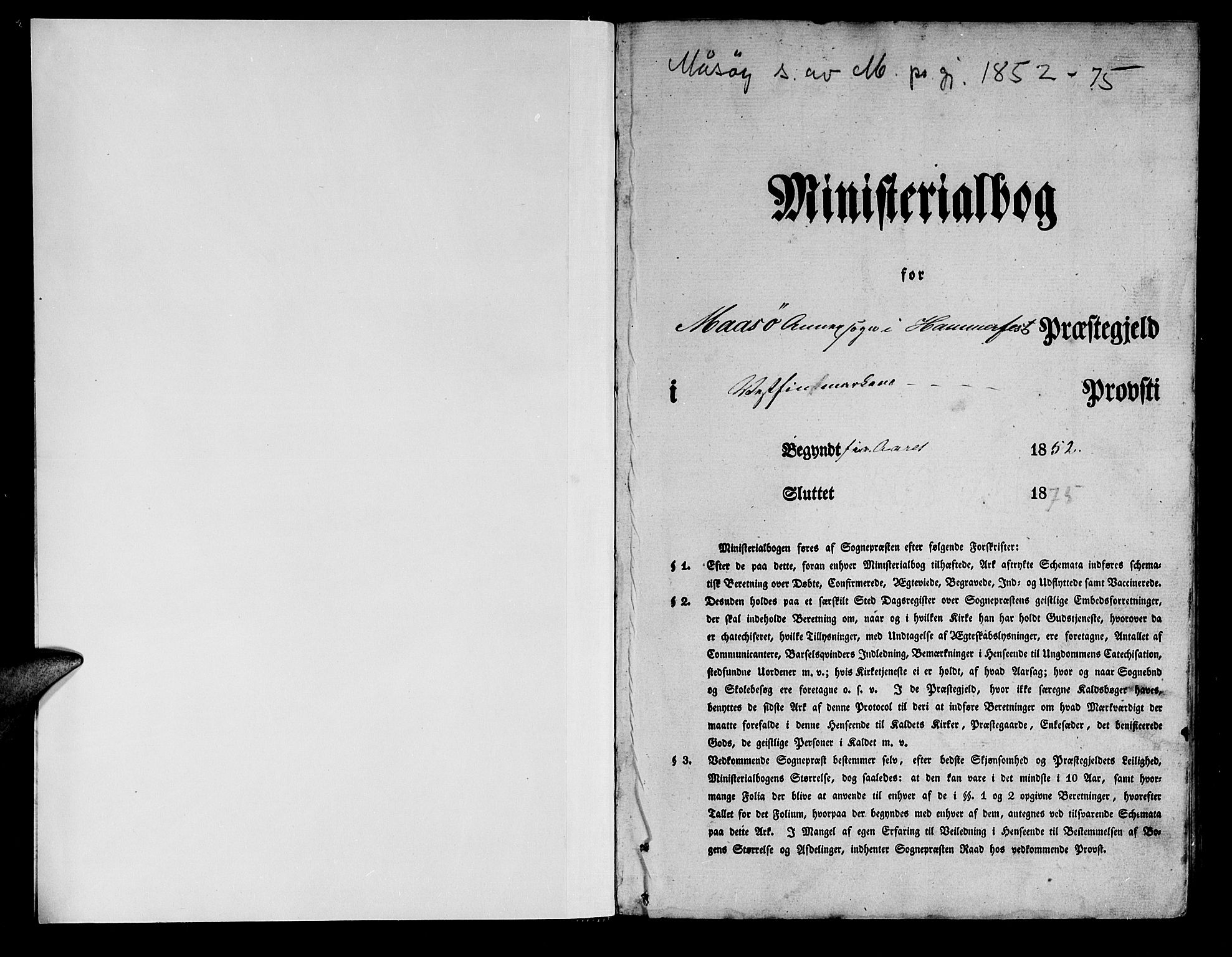 Måsøy sokneprestkontor, AV/SATØ-S-1348/H/Hb/L0001klokker: Klokkerbok nr. 1, 1852-1877