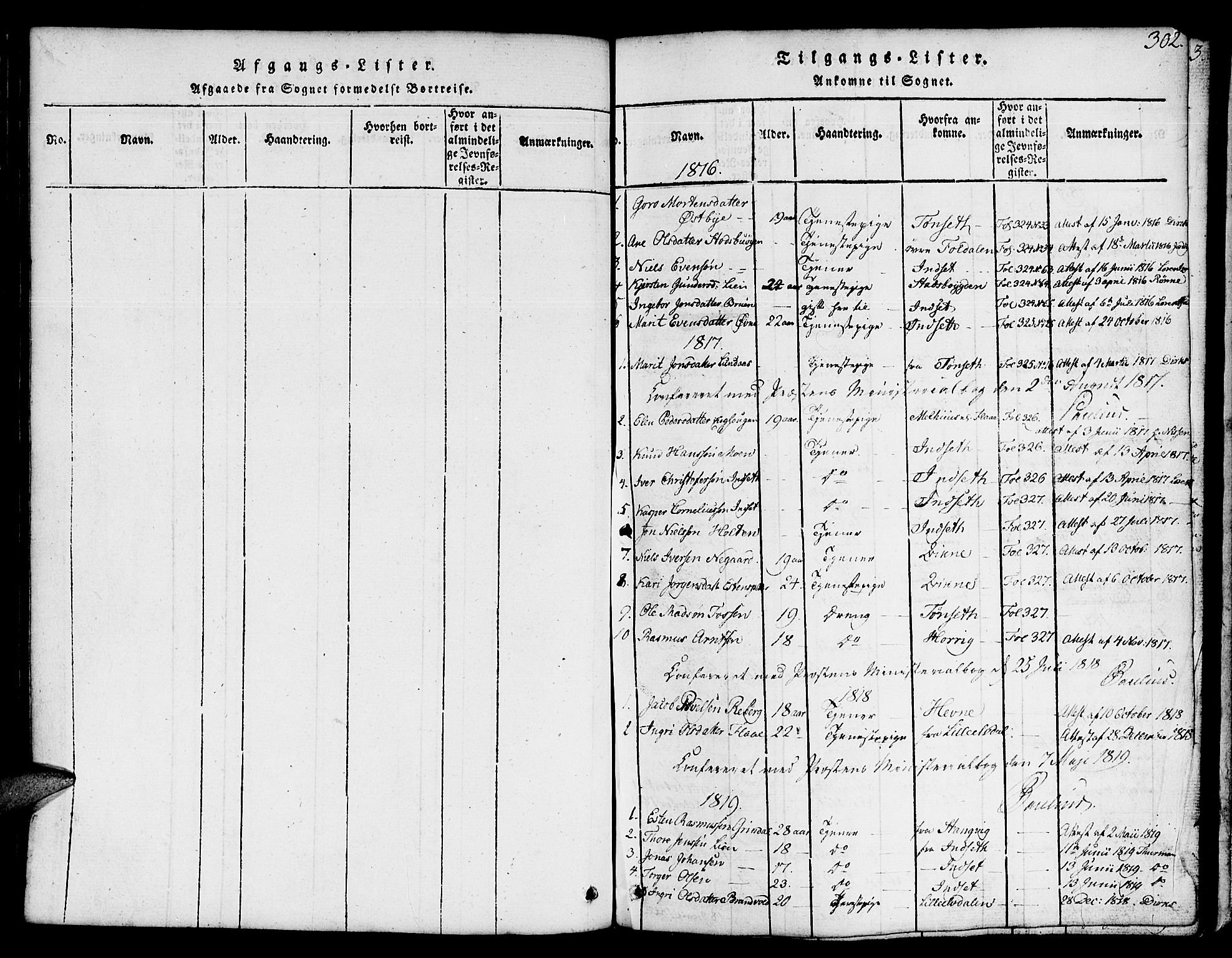 Ministerialprotokoller, klokkerbøker og fødselsregistre - Sør-Trøndelag, AV/SAT-A-1456/674/L0874: Klokkerbok nr. 674C01, 1816-1860, s. 302