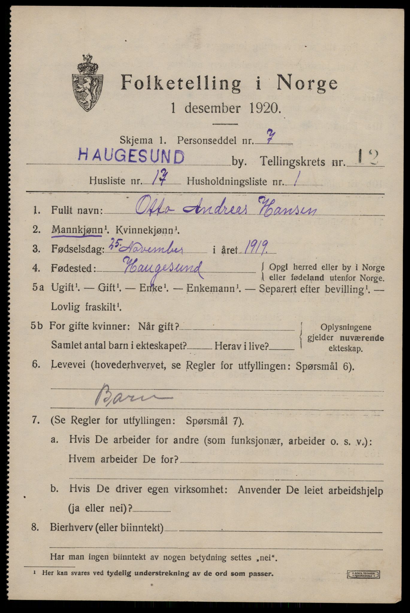 SAST, Folketelling 1920 for 1106 Haugesund kjøpstad, 1920, s. 38305