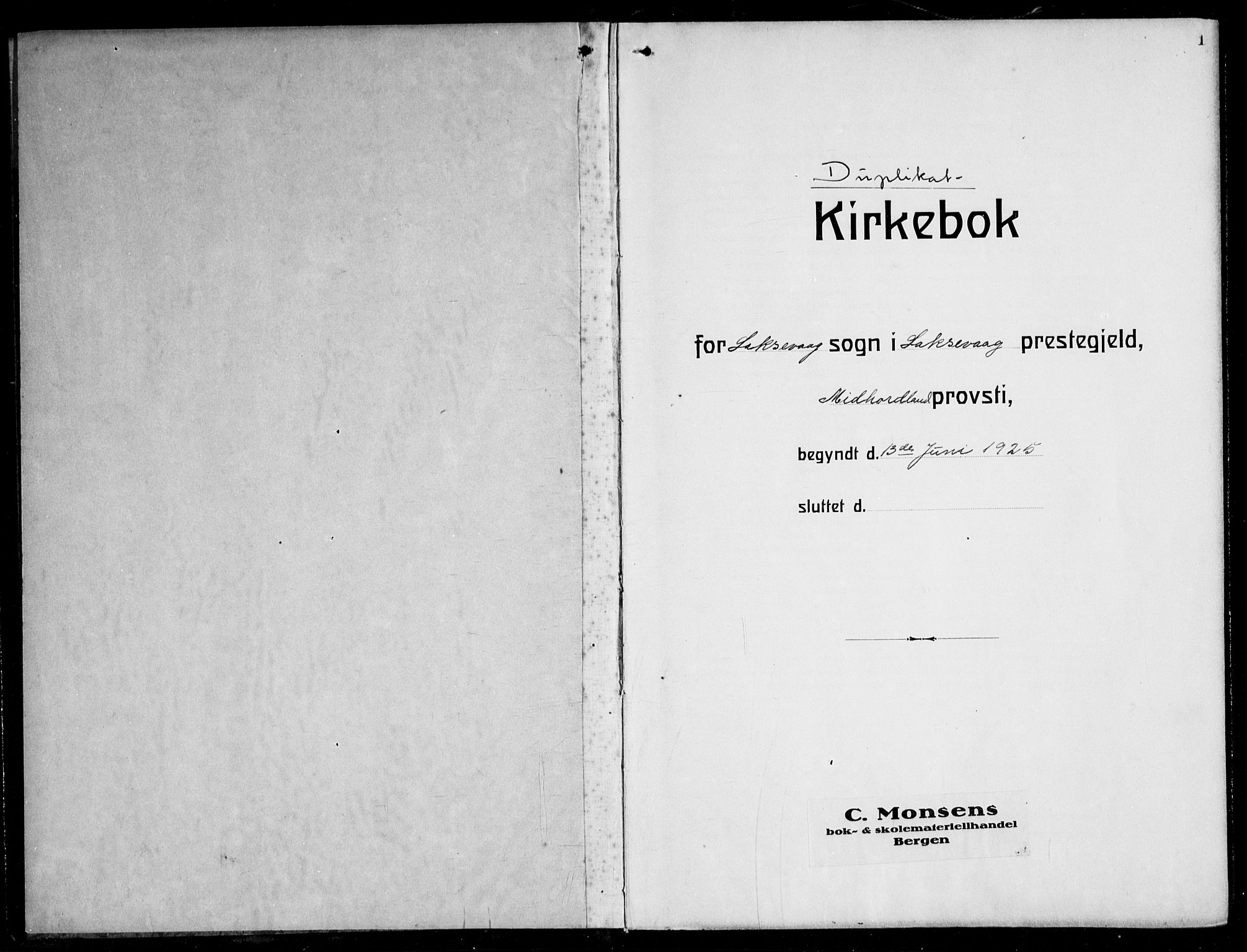 Laksevåg Sokneprestembete, SAB/A-76501/H/Ha/Hab/Haba: Klokkerbok nr. A 10, 1925-1942, s. 1