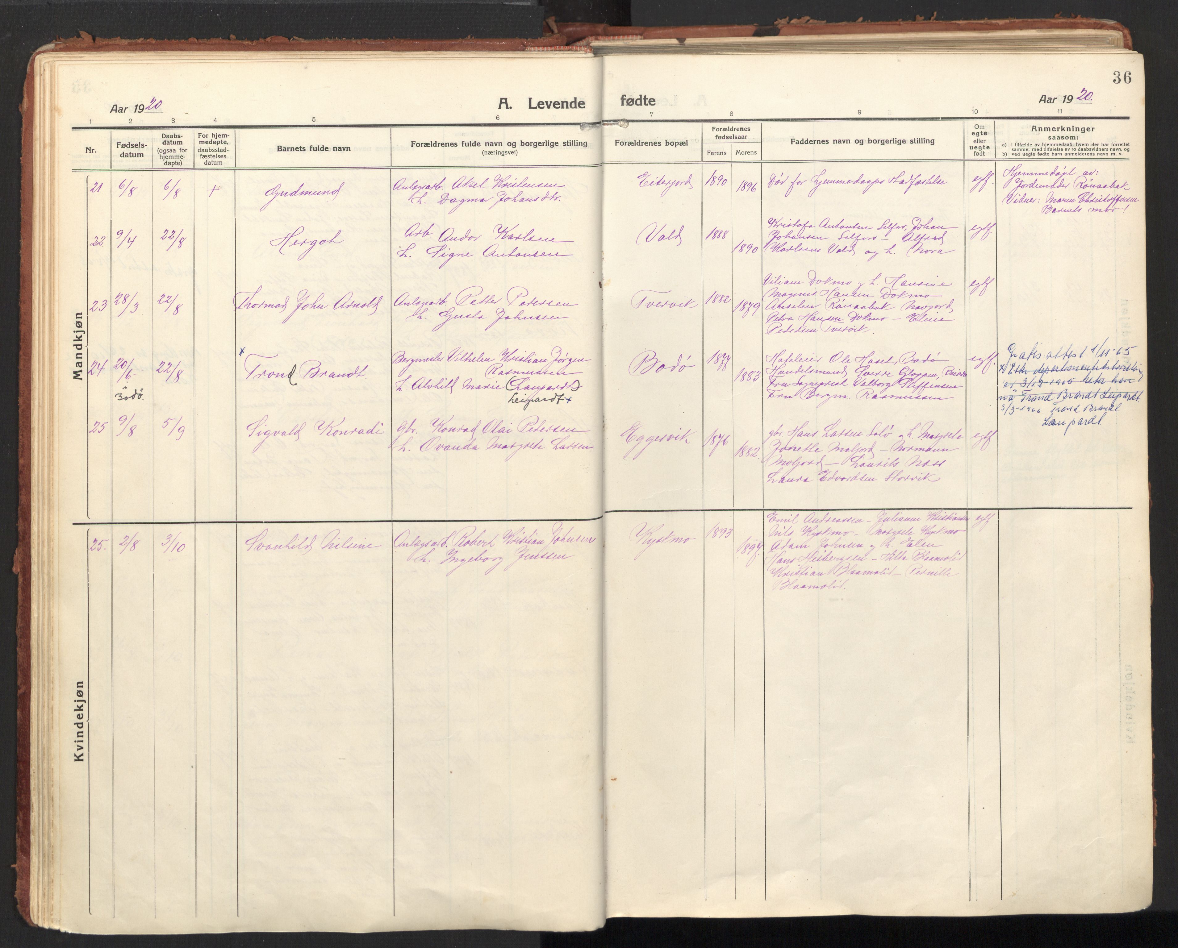 Ministerialprotokoller, klokkerbøker og fødselsregistre - Nordland, AV/SAT-A-1459/846/L0650: Ministerialbok nr. 846A08, 1916-1935, s. 36