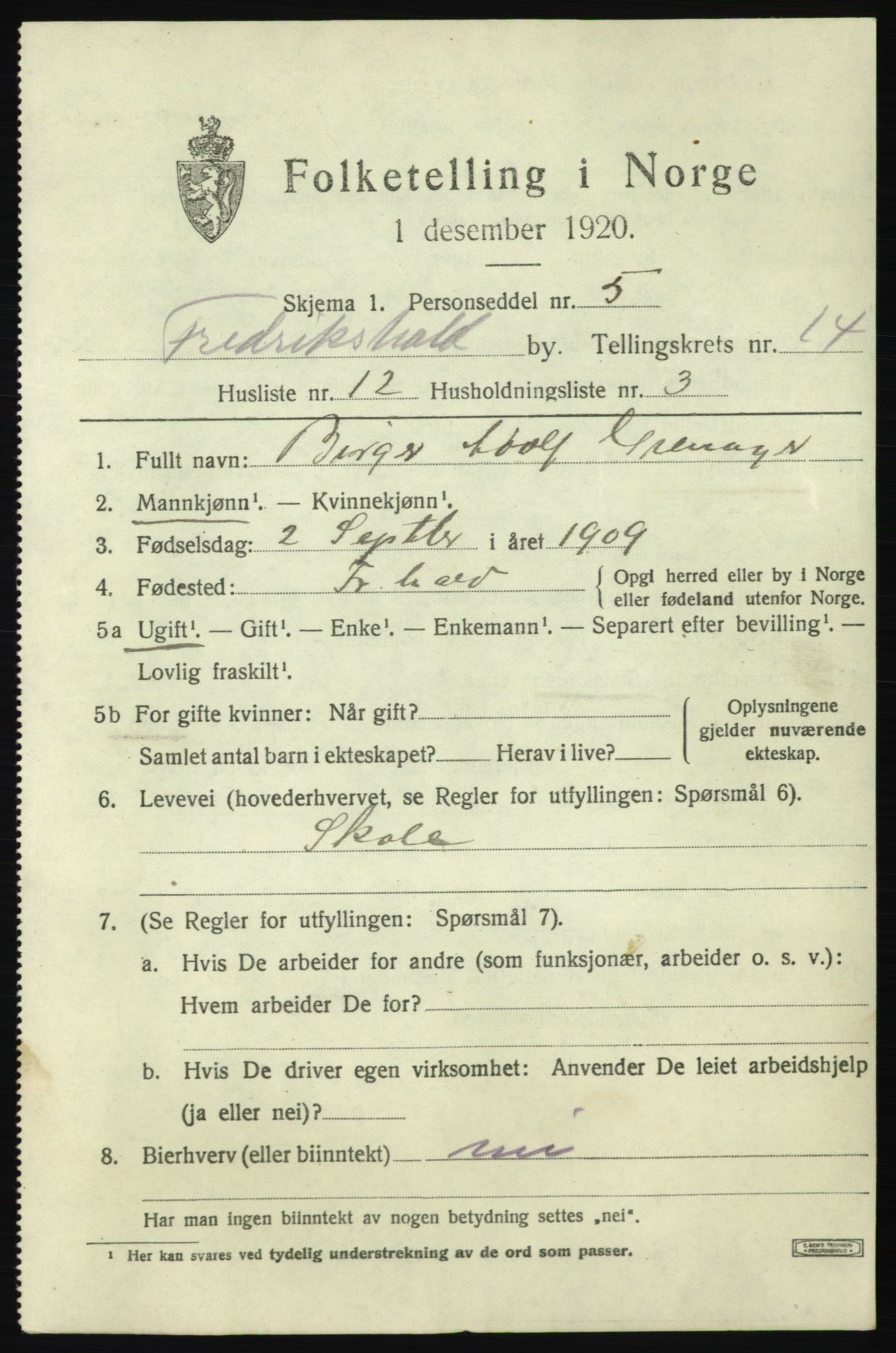 SAO, Folketelling 1920 for 0101 Fredrikshald kjøpstad, 1920, s. 22501