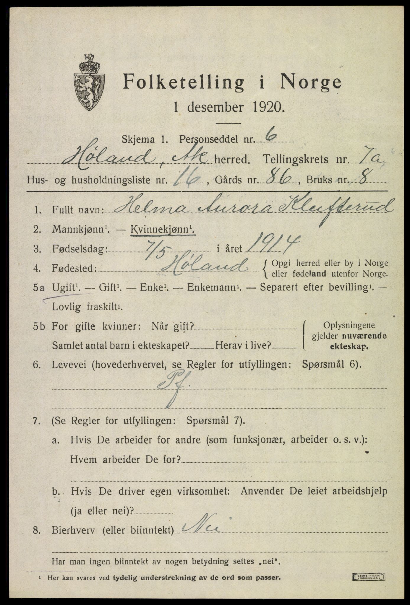 SAO, Folketelling 1920 for 0221 Høland herred, 1920, s. 9355