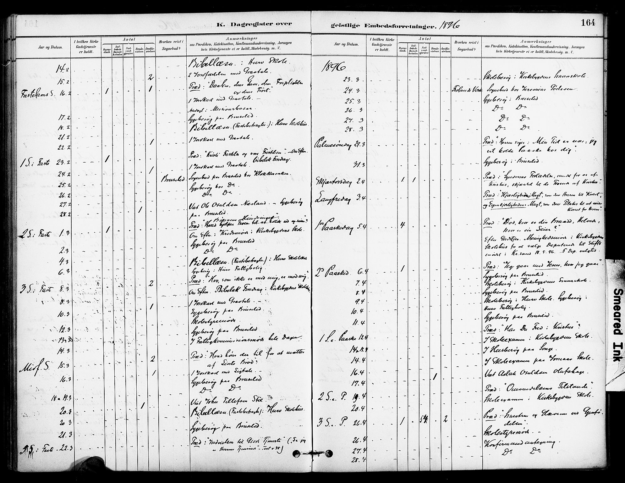 Froland sokneprestkontor, AV/SAK-1111-0013/F/Fa/L0004: Ministerialbok nr. A 4, 1882-1906, s. 164