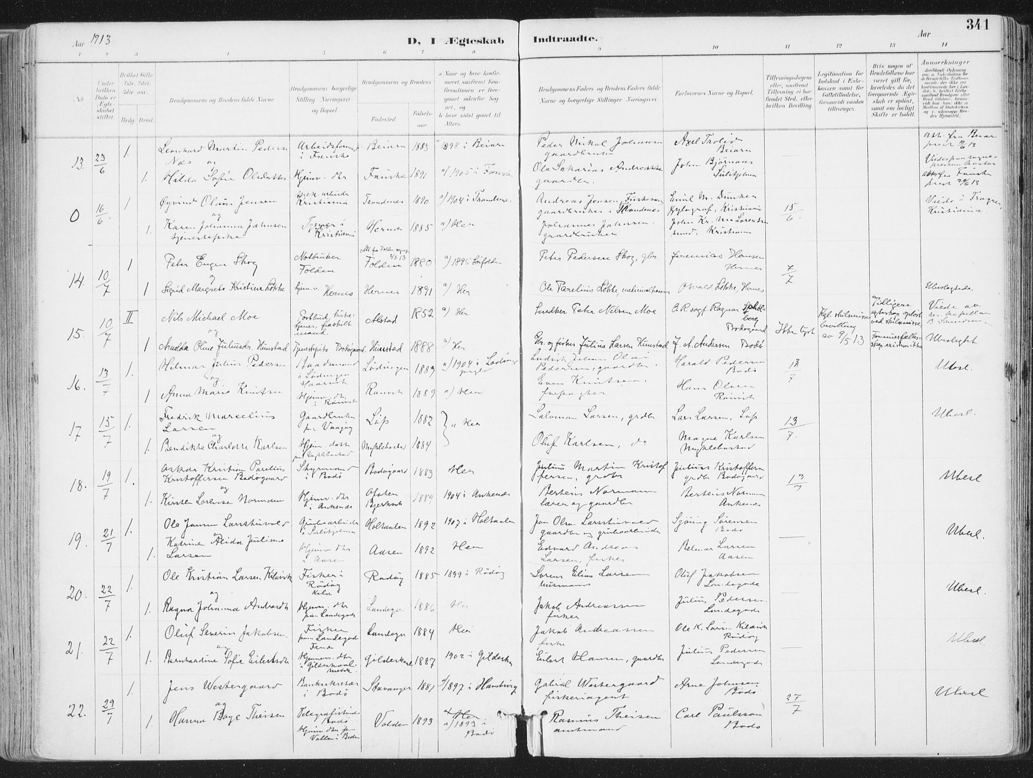 Ministerialprotokoller, klokkerbøker og fødselsregistre - Nordland, AV/SAT-A-1459/802/L0055: Ministerialbok nr. 802A02, 1894-1915, s. 341