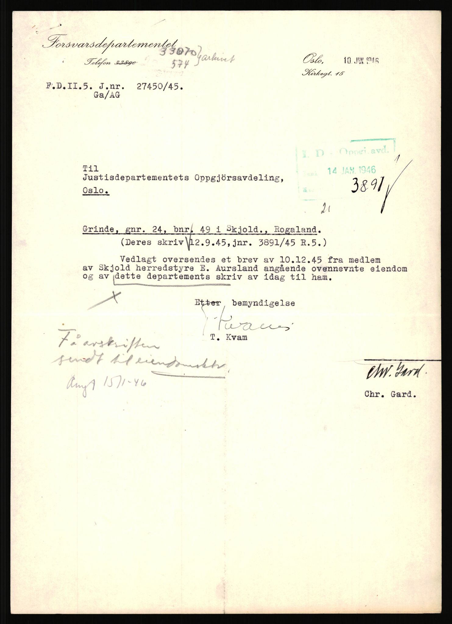 Forsvarsdepartementet, 10. kontor / Oppgjørskontoret, AV/RA-RAFA-1225/D/Dd/L0351: Rogaland, 1941-1958, s. 15