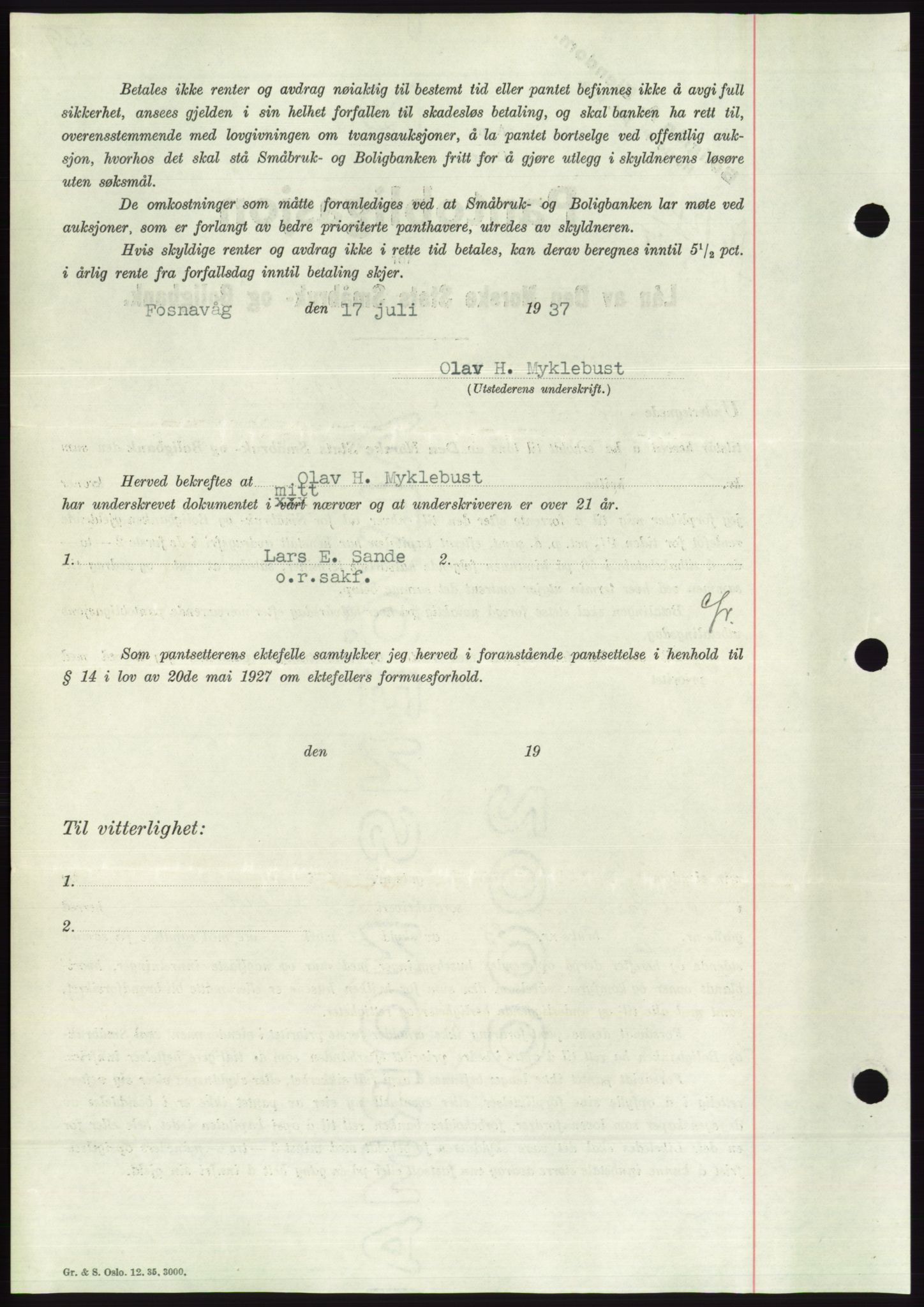 Søre Sunnmøre sorenskriveri, AV/SAT-A-4122/1/2/2C/L0063: Pantebok nr. 57, 1937-1937, Dagboknr: 1270/1937