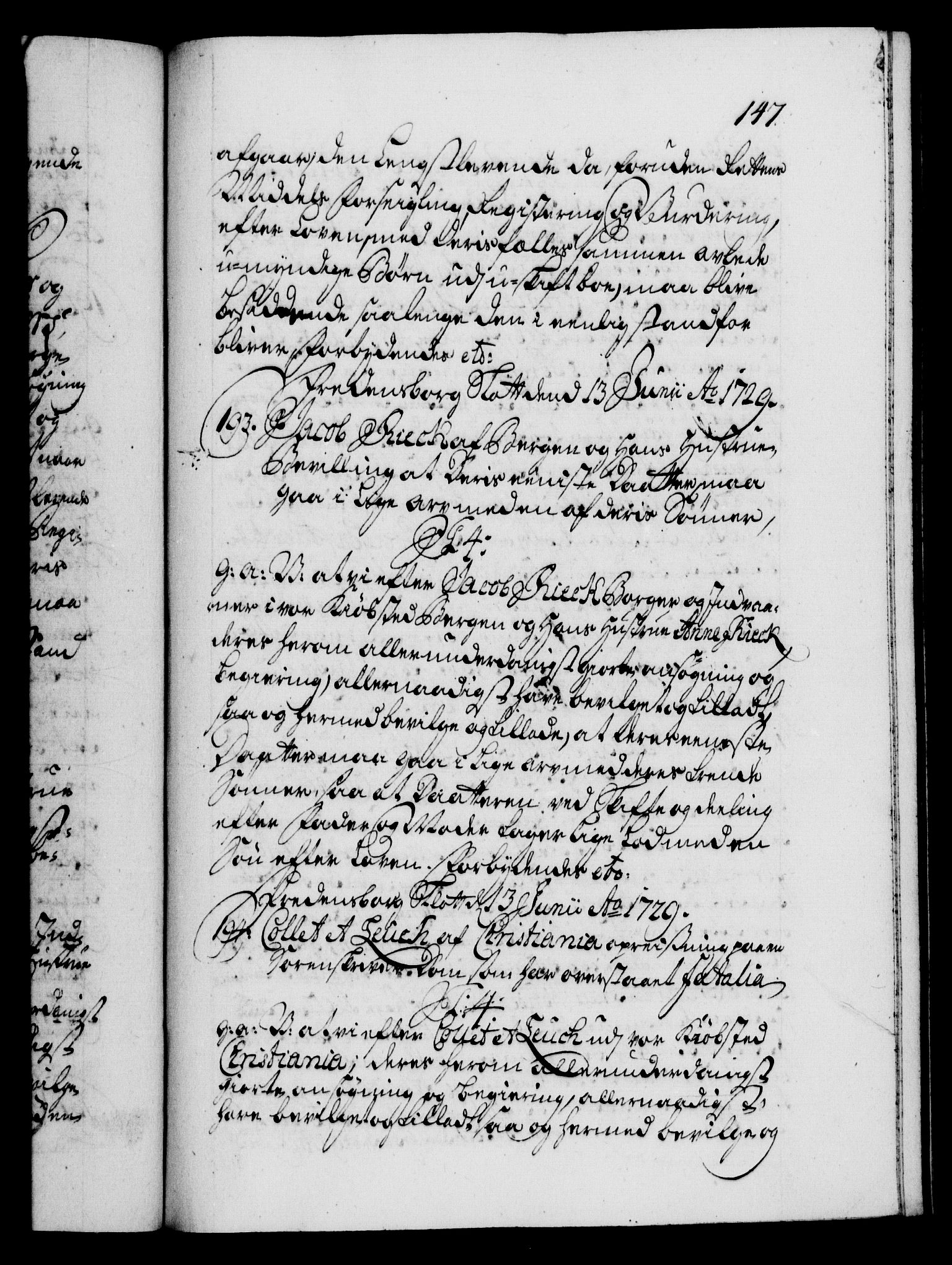 Danske Kanselli 1572-1799, AV/RA-EA-3023/F/Fc/Fca/Fcaa/L0026: Norske registre, 1729-1730, s. 147a