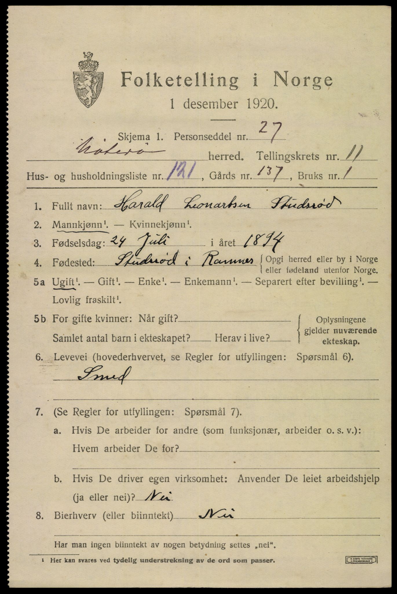 SAKO, Folketelling 1920 for 0722 Nøtterøy herred, 1920, s. 14719