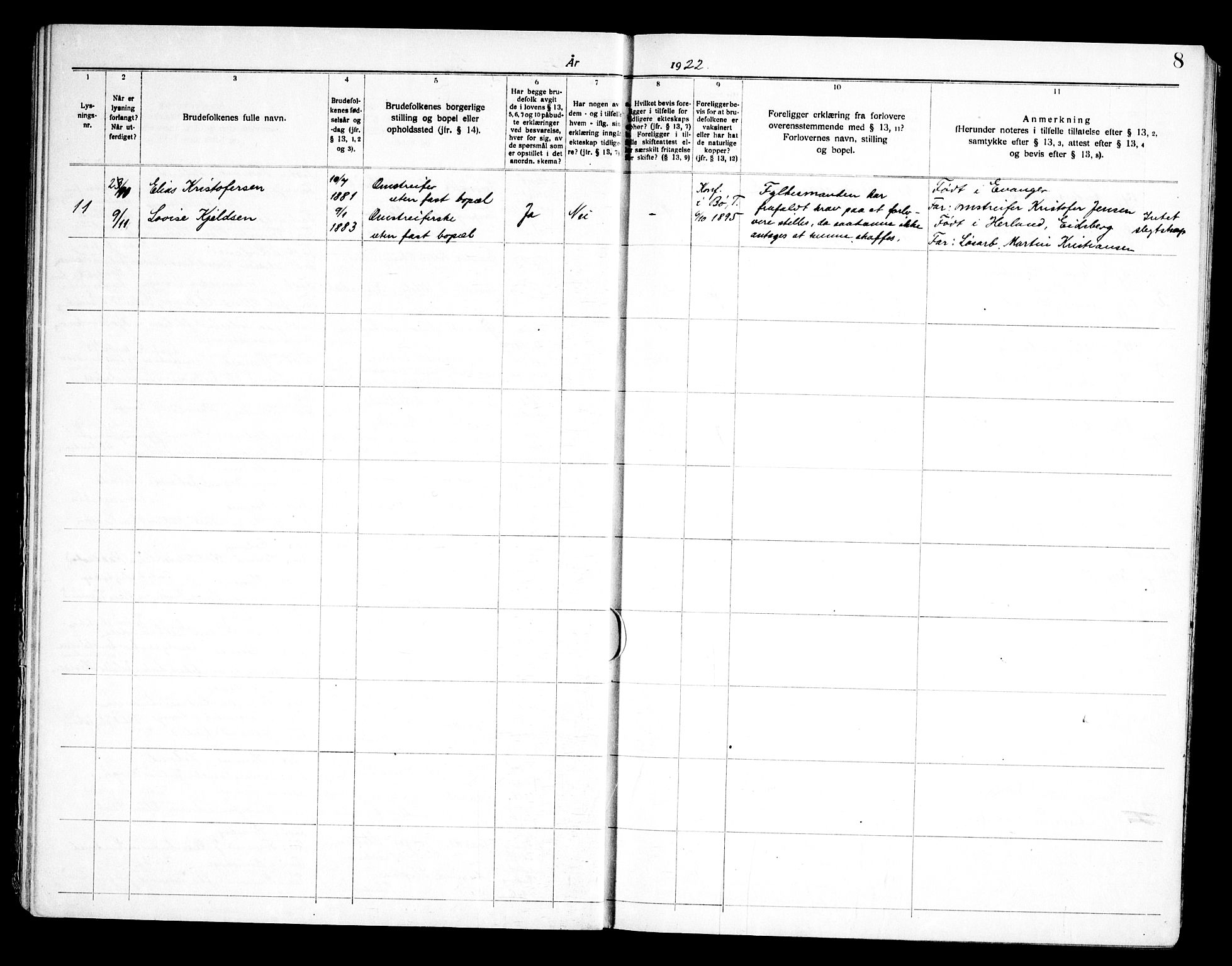 Rødenes prestekontor Kirkebøker, AV/SAO-A-2005/H/Ha/L0001: Lysningsprotokoll nr. 1, 1919-1969, s. 8