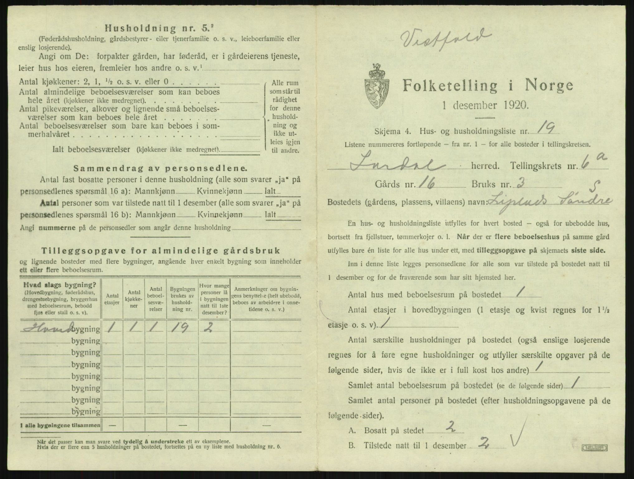 SAKO, Folketelling 1920 for 0728 Lardal herred, 1920, s. 909