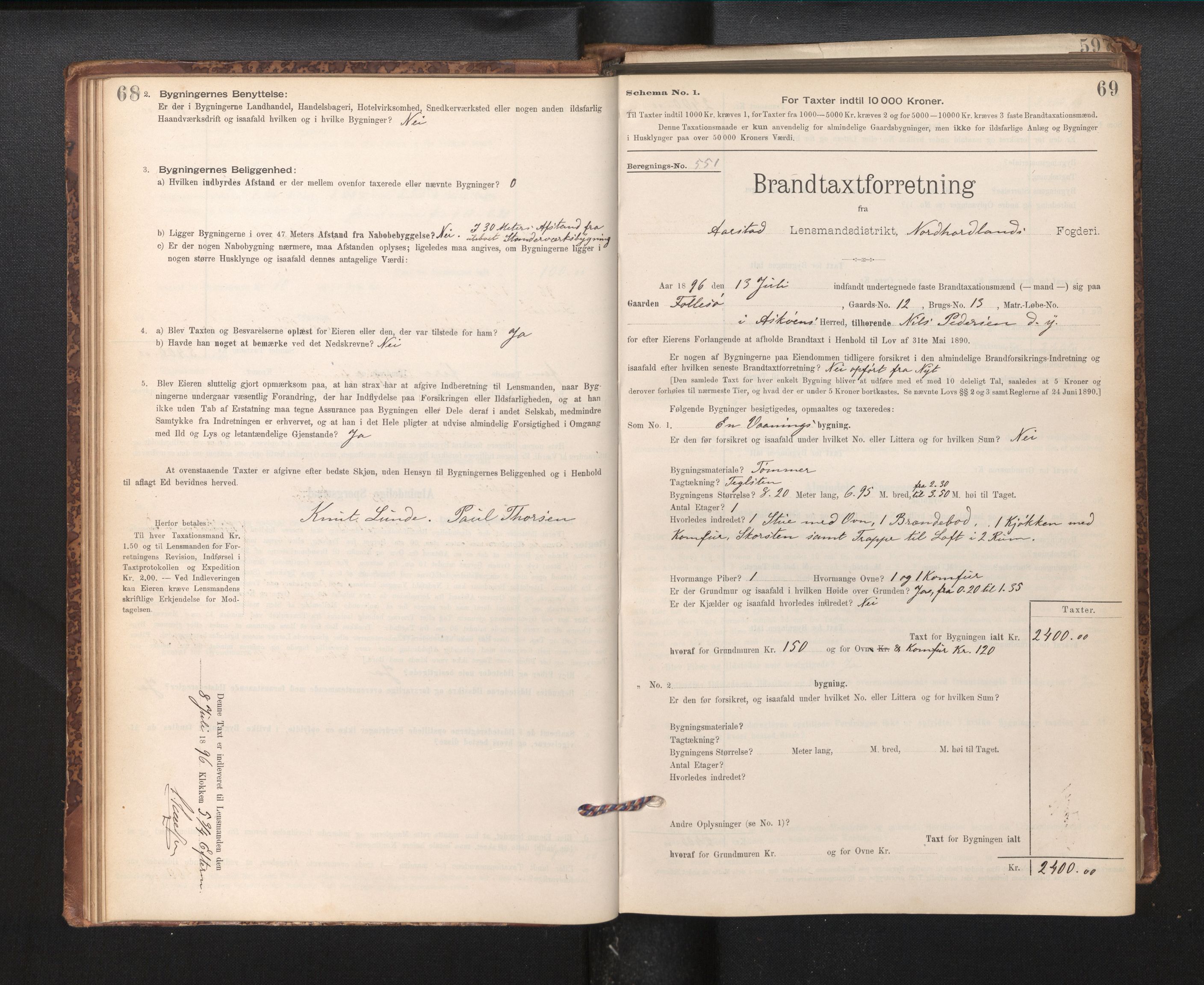 Lensmannen i Årstad, AV/SAB-A-36201/0012/L0011: Branntakstprotokoll,skjematakst, 1895-1901, s. 68-69