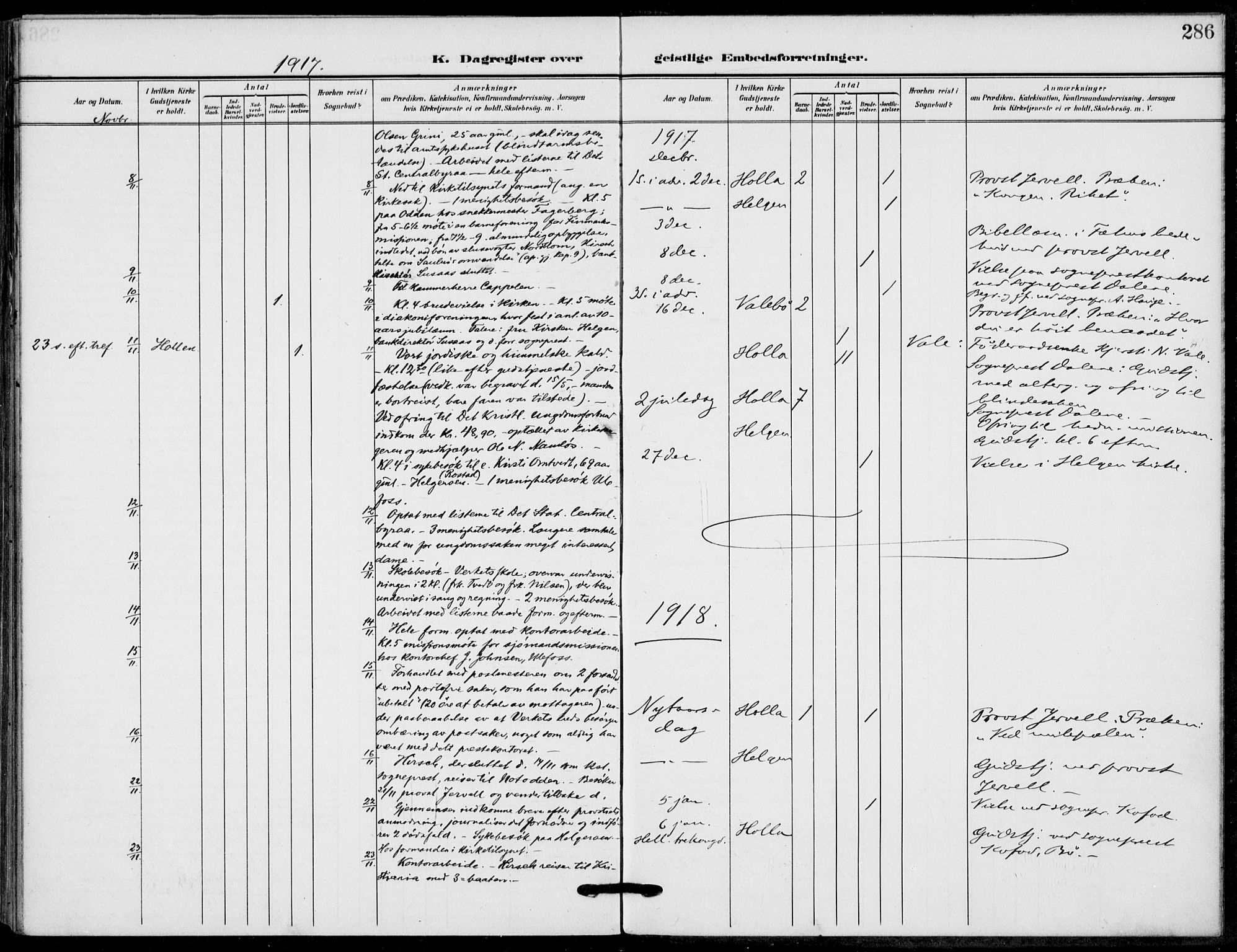 Holla kirkebøker, AV/SAKO-A-272/F/Fa/L0012: Ministerialbok nr. 12, 1907-1923, s. 286