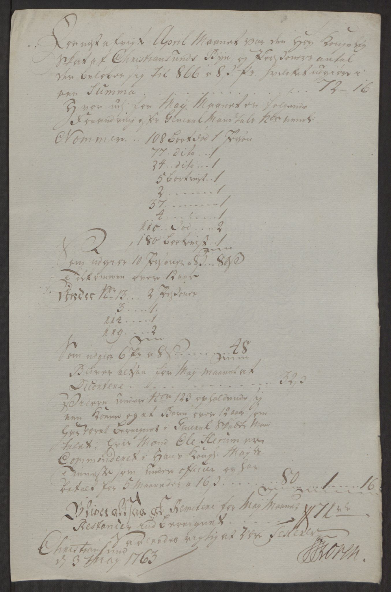 Rentekammeret inntil 1814, Reviderte regnskaper, Byregnskaper, AV/RA-EA-4066/R/Rr/L0495/0004: [R1] Kontribusjonsregnskap / Ekstraskatt, 1762-1772, s. 18