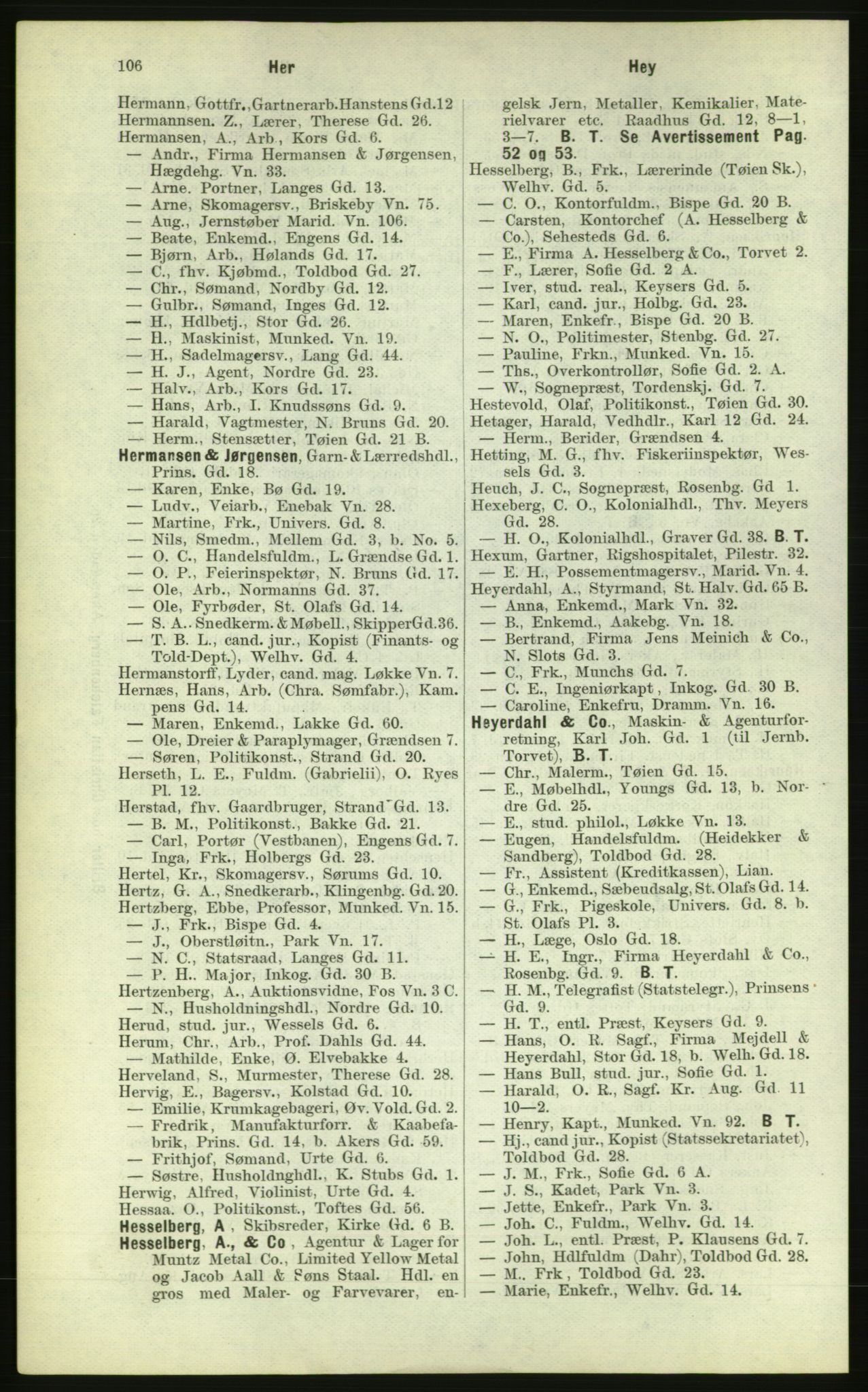 Kristiania/Oslo adressebok, PUBL/-, 1884, s. 106