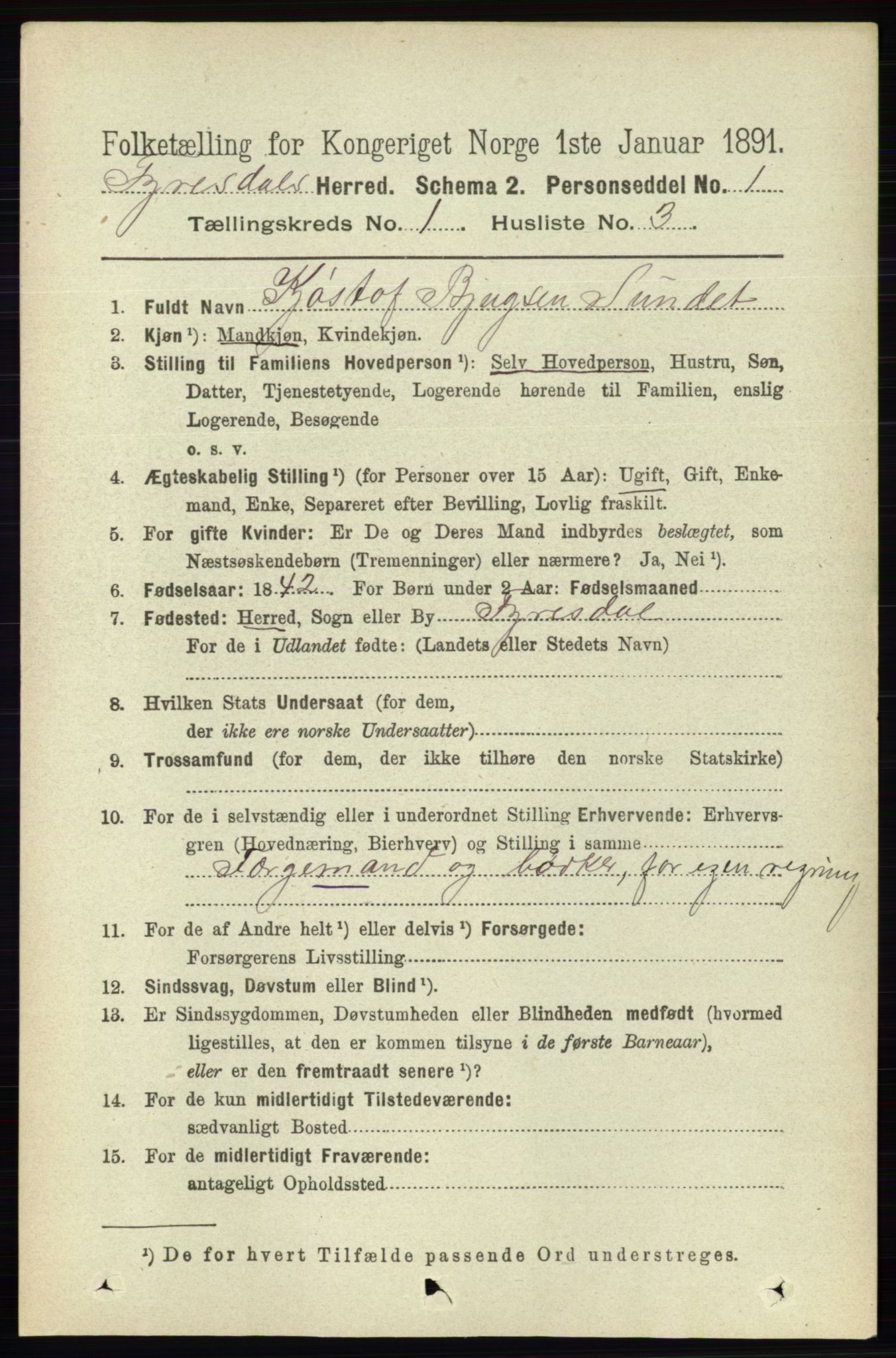 RA, Folketelling 1891 for 0831 Fyresdal herred, 1891, s. 75