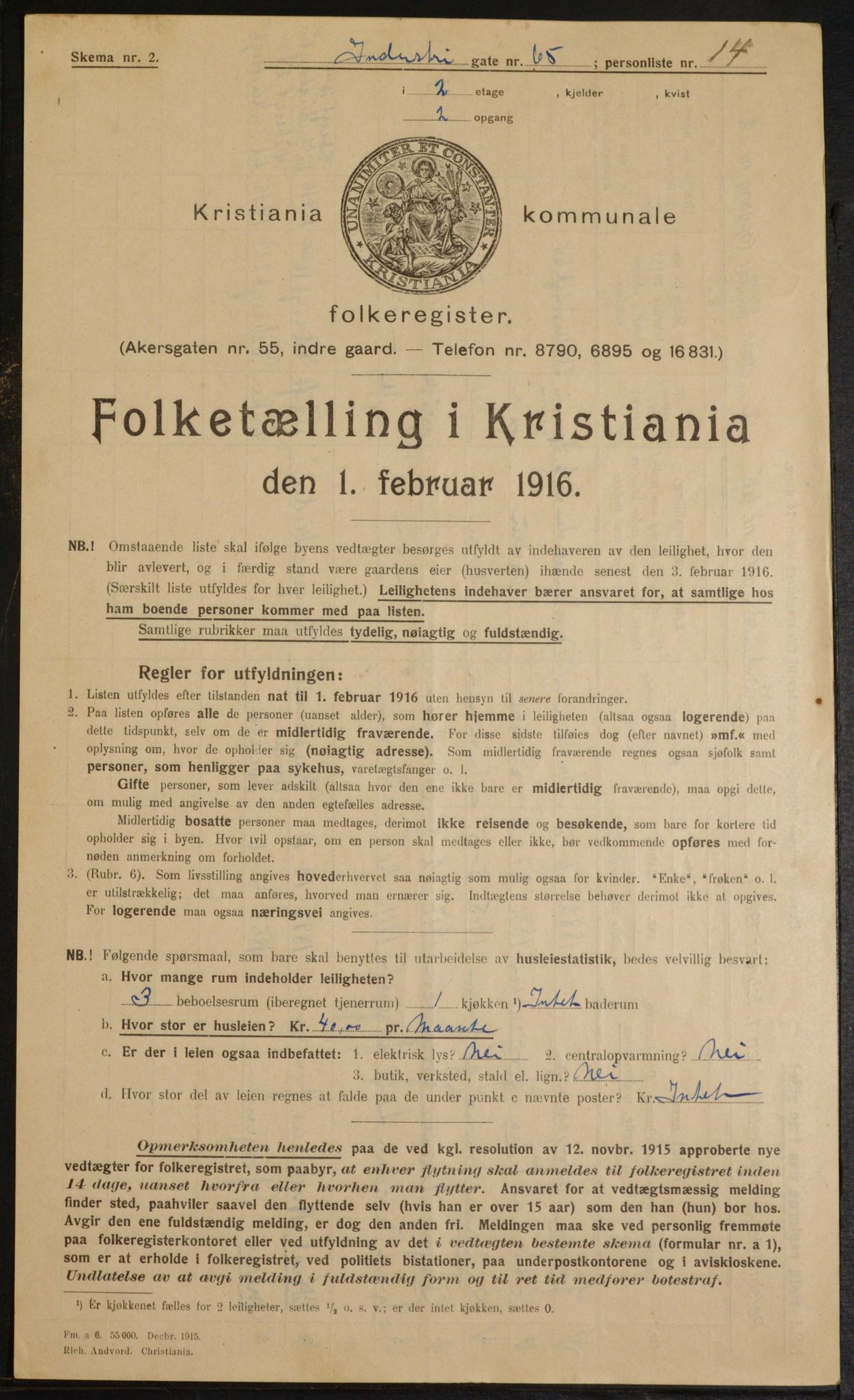 OBA, Kommunal folketelling 1.2.1916 for Kristiania, 1916, s. 44664