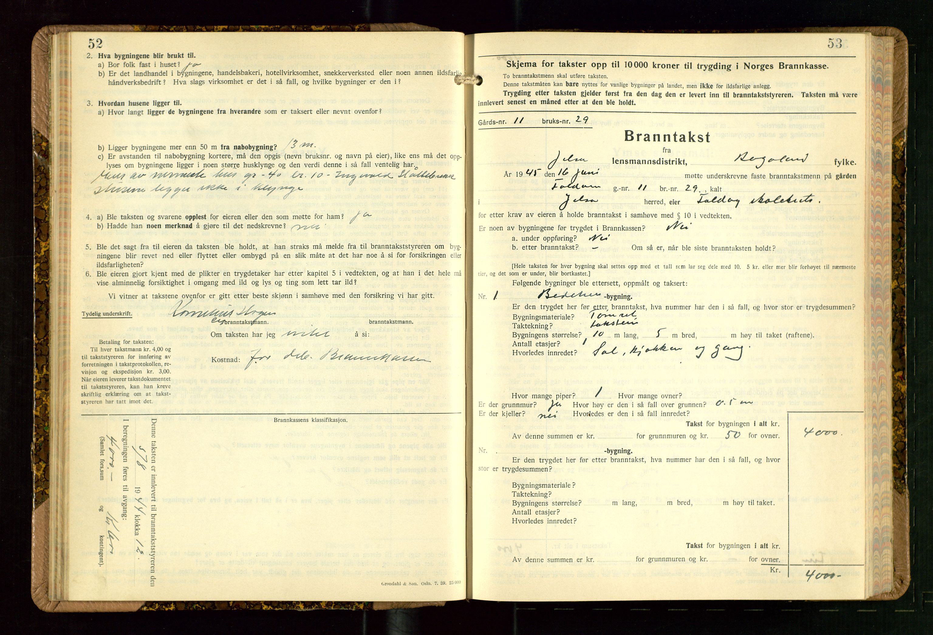 Jelsa lensmannskontor, SAST/A-100360/Gob/L0003: "Branntakstprotokoll", 1942-1955, s. 52-53