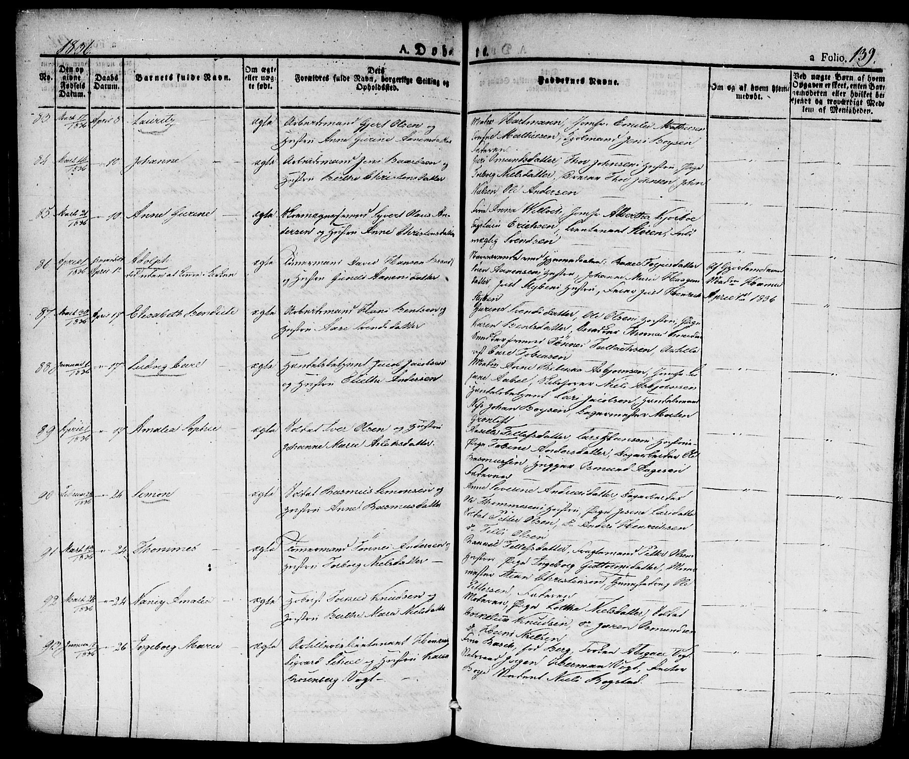 Kristiansand domprosti, AV/SAK-1112-0006/F/Fa/L0011: Ministerialbok nr. A 11, 1827-1841, s. 139
