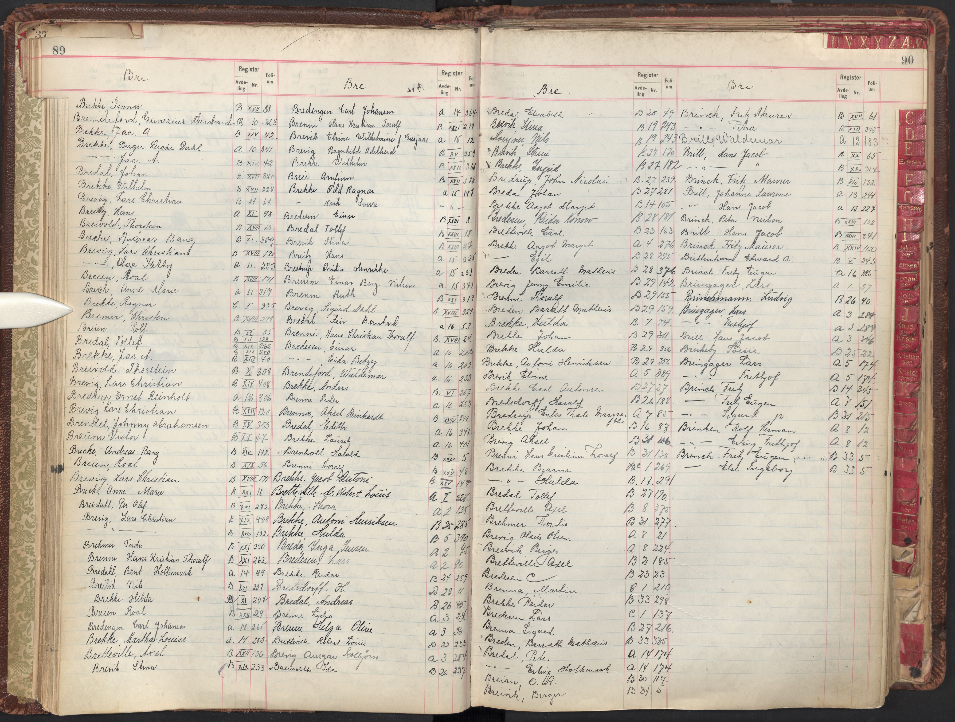 Oslo byfogd avd. II, AV/SAO-A-10942/G/Ga/Gab/L0003: Personregister: A 1-17, B 1-33, C 1-2, 1921, s. 89-90