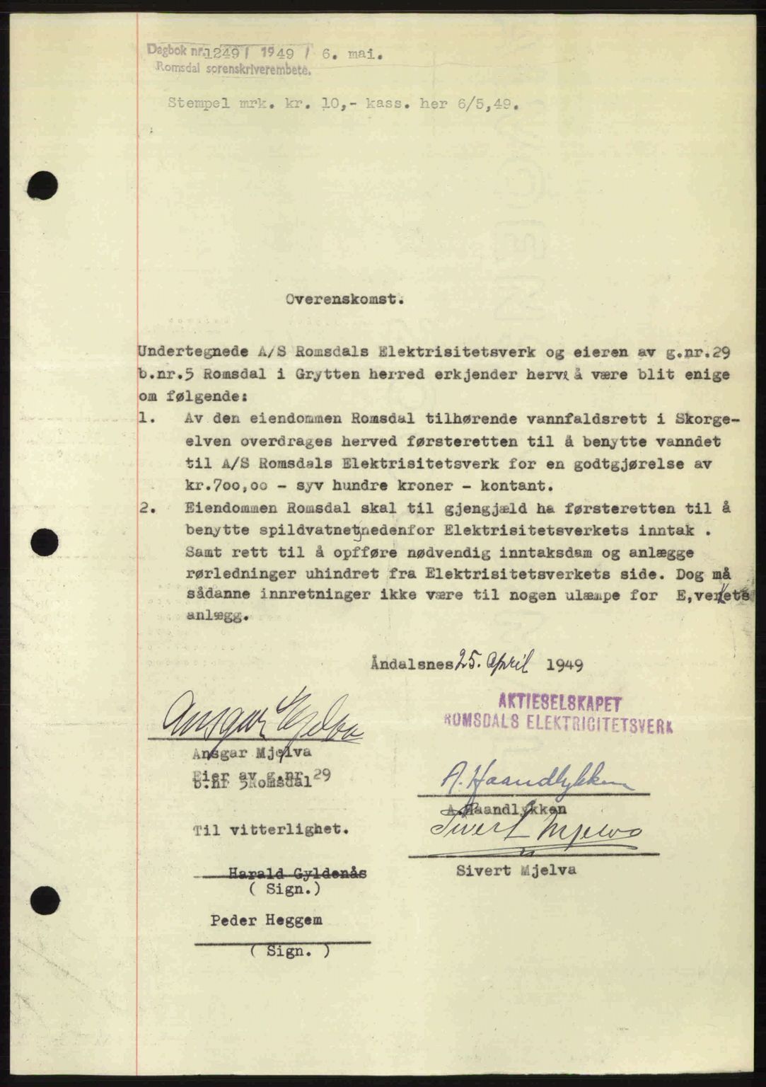 Romsdal sorenskriveri, SAT/A-4149/1/2/2C: Pantebok nr. A29, 1949-1949, Dagboknr: 1249/1949