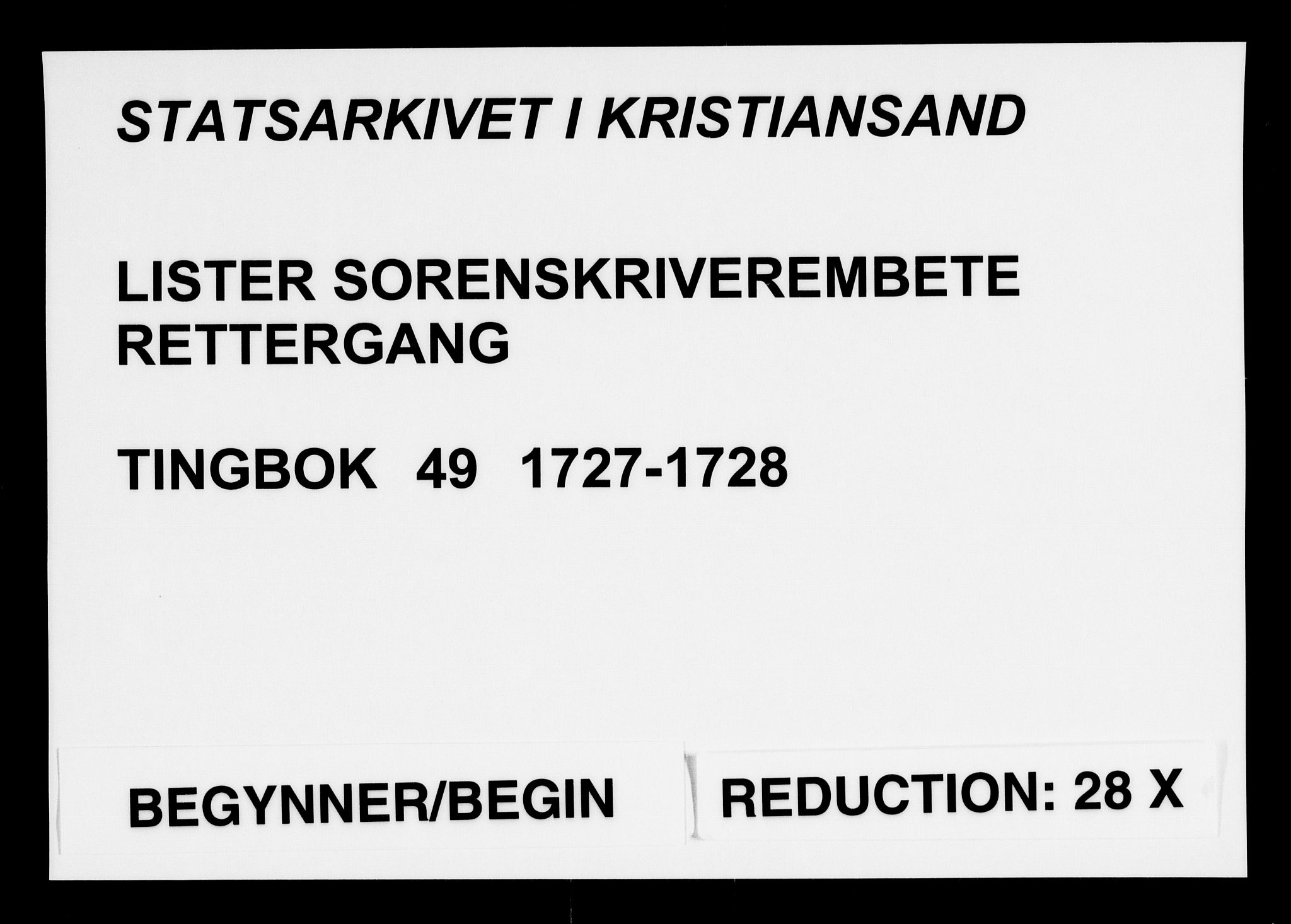 Lister sorenskriveri, SAK/1221-0003/F/Fa/L0049: Tingbok nr 49, 1727-1728