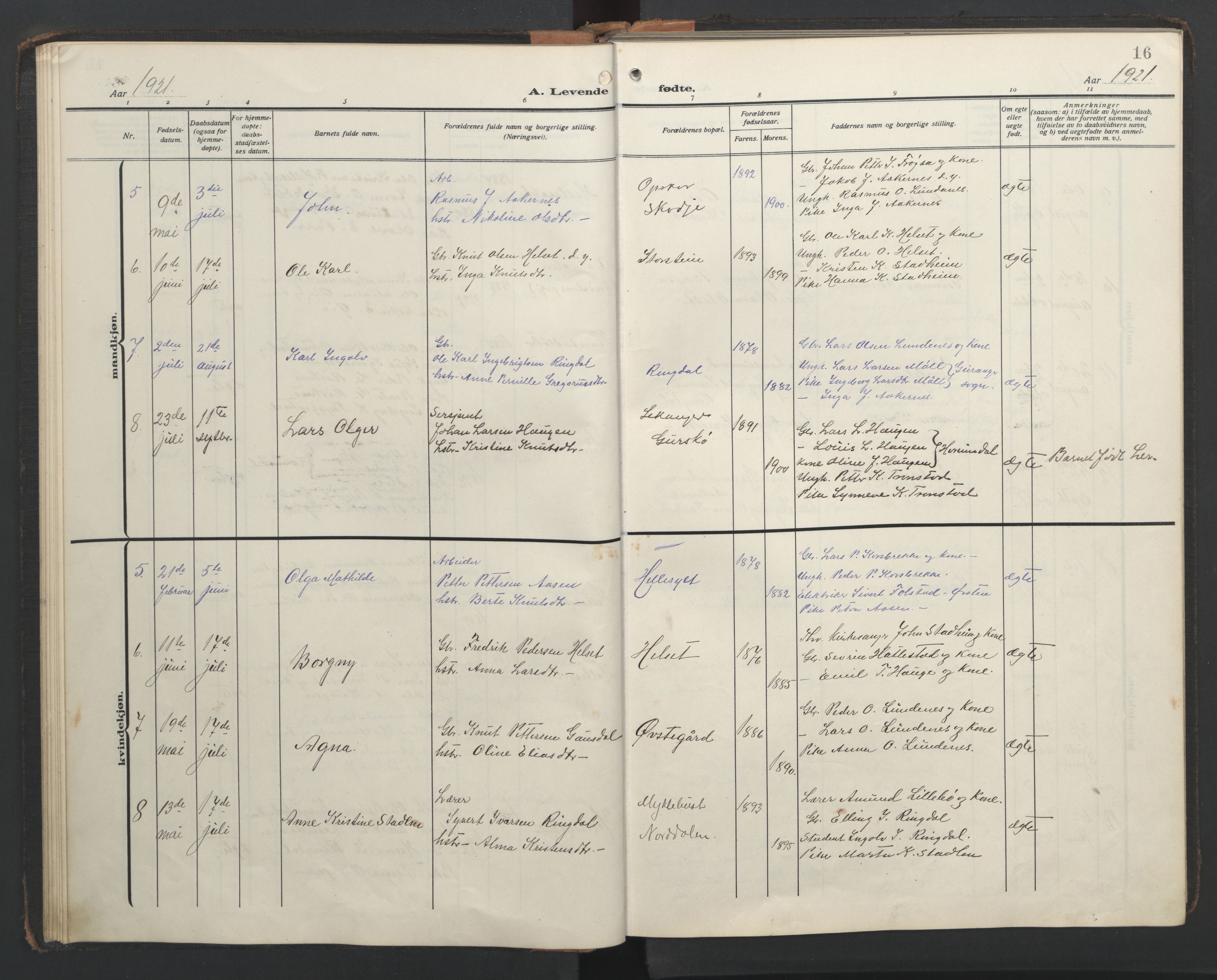 Ministerialprotokoller, klokkerbøker og fødselsregistre - Møre og Romsdal, AV/SAT-A-1454/517/L0232: Klokkerbok nr. 517C05, 1910-1946, s. 16