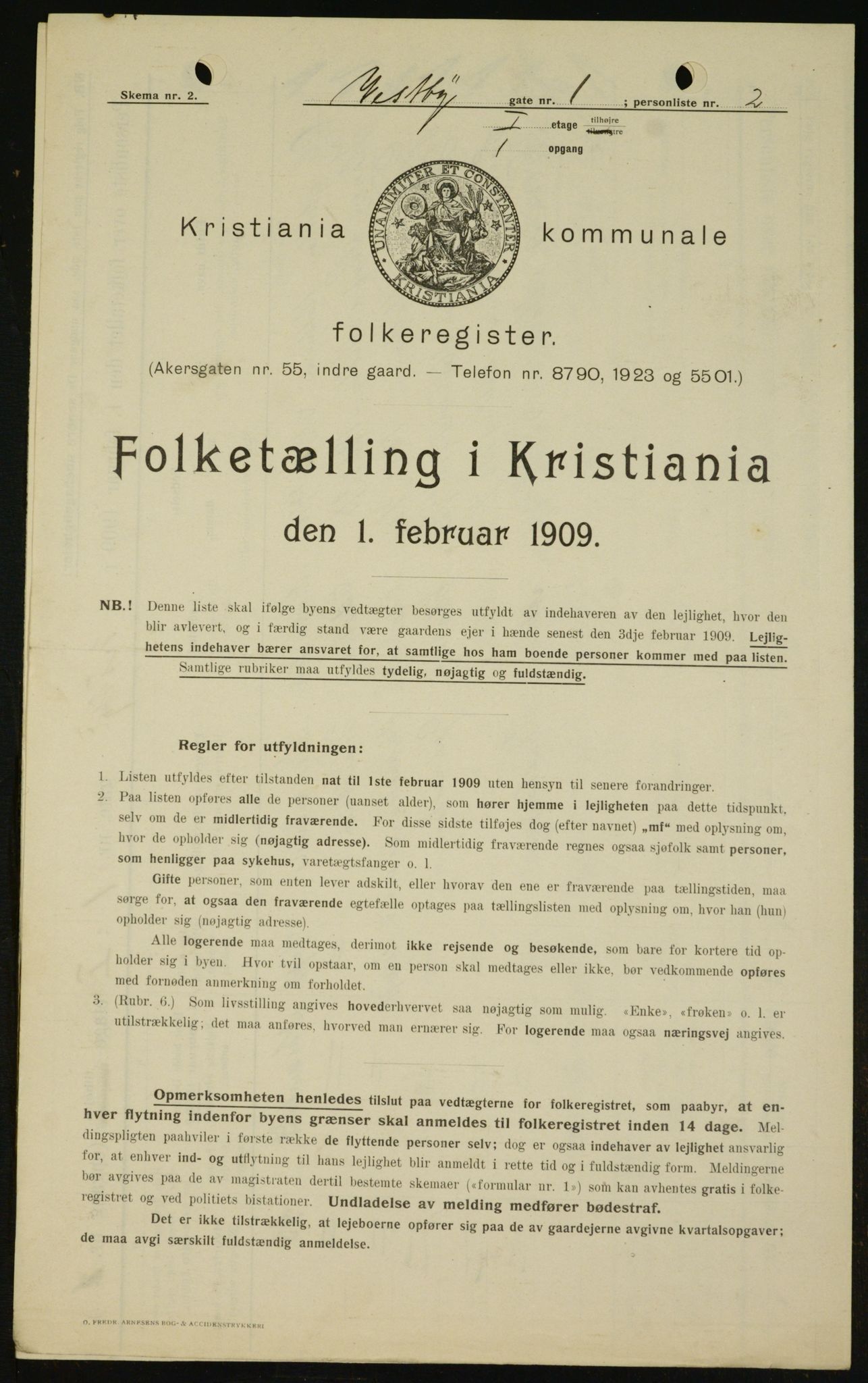 OBA, Kommunal folketelling 1.2.1909 for Kristiania kjøpstad, 1909, s. 90497