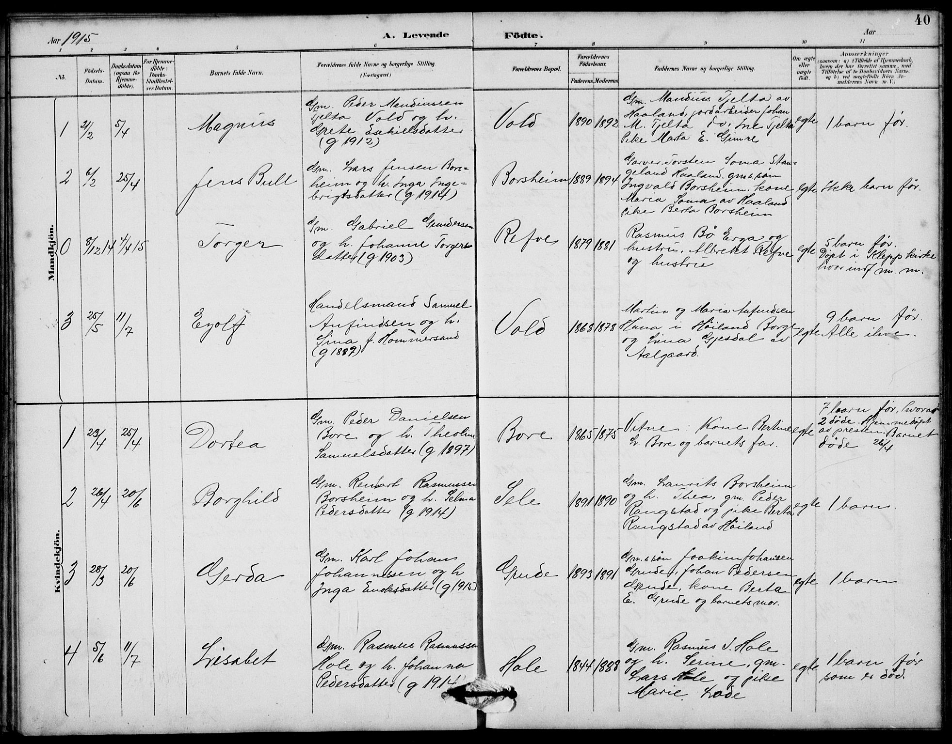 Klepp sokneprestkontor, SAST/A-101803/001/3/30BB/L0006: Klokkerbok nr. B 6, 1889-1936, s. 40