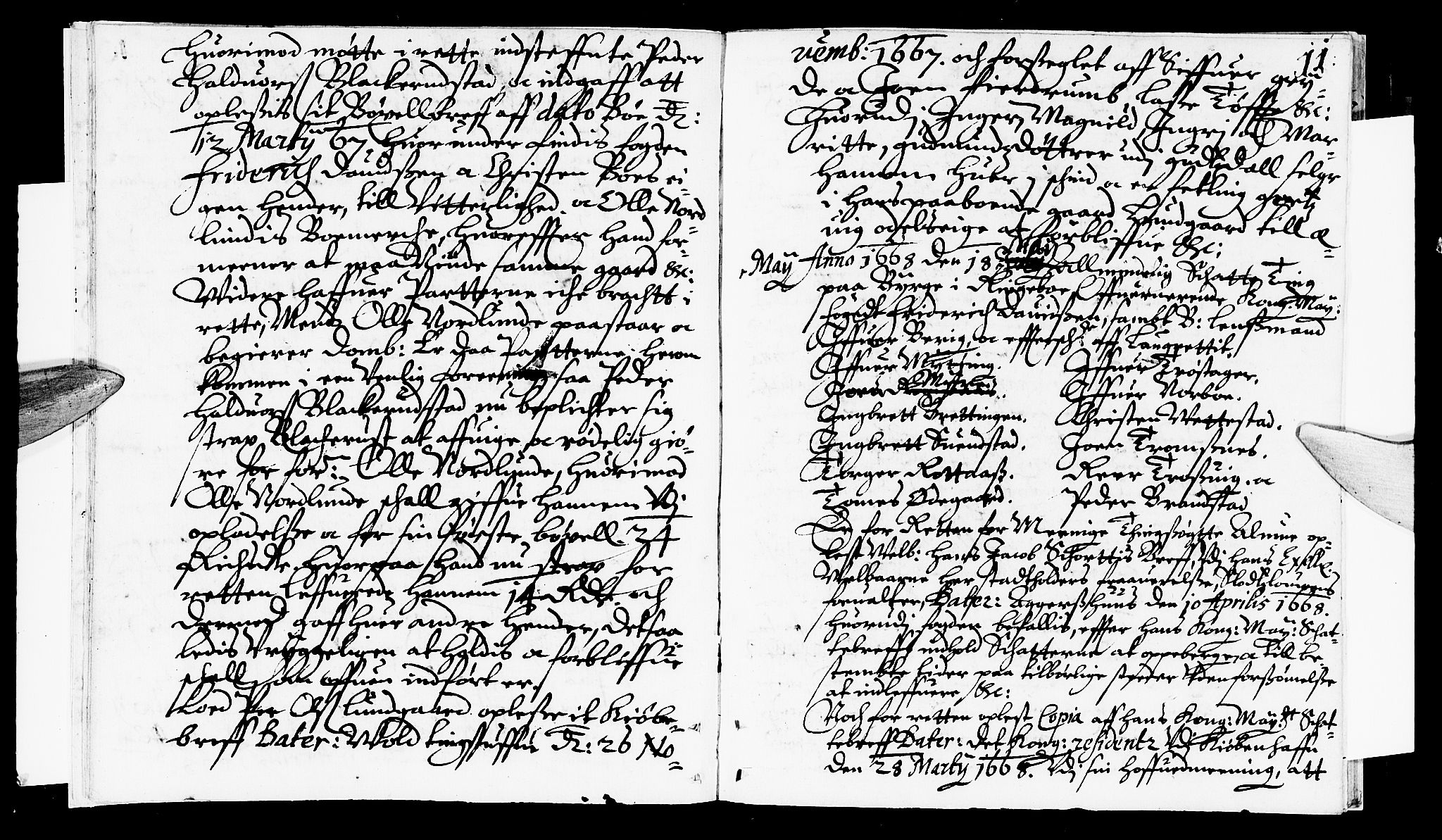 Sorenskriverier i Gudbrandsdalen, SAH/TING-036/G/Gb/Gbb/L0005: Tingbok - Sør-Gudbrandsdal, 1668, s. 10b-11a