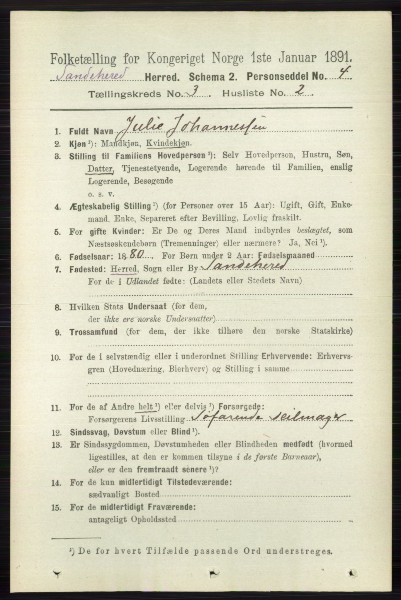 RA, Folketelling 1891 for 0724 Sandeherred herred, 1891, s. 1990