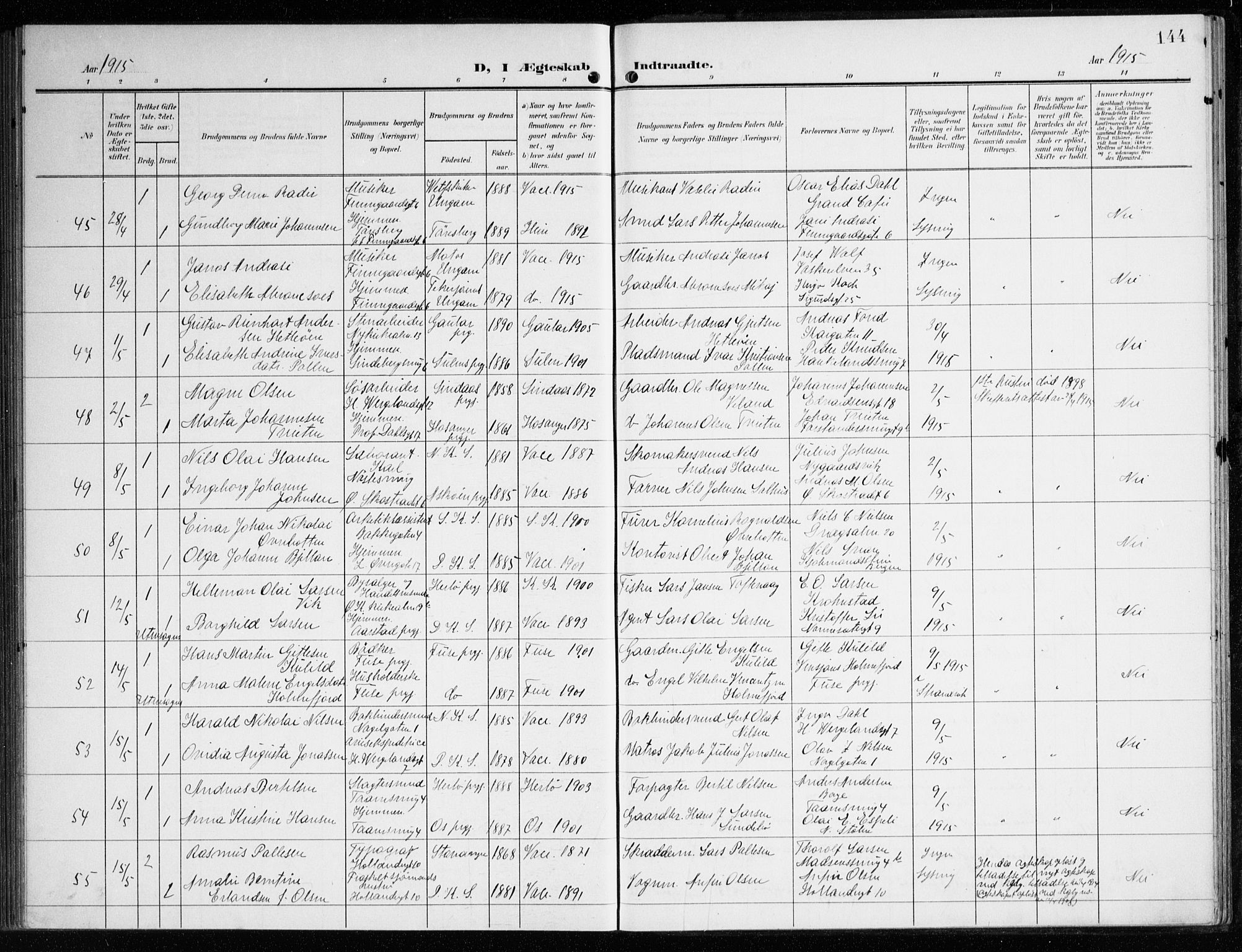 Korskirken sokneprestembete, AV/SAB-A-76101/H/Haa/L0038: Ministerialbok nr. D 5, 1904-1919, s. 144