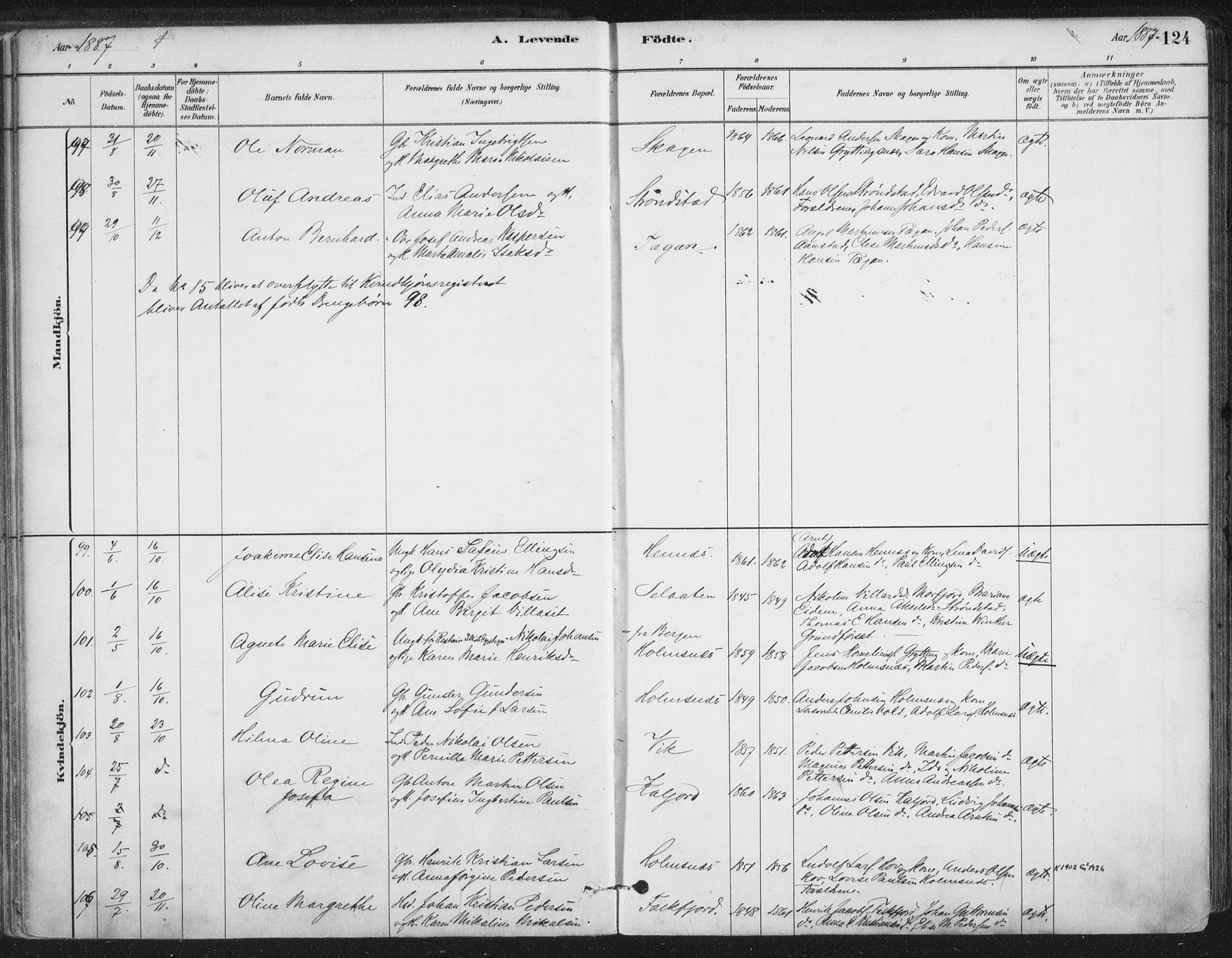 Ministerialprotokoller, klokkerbøker og fødselsregistre - Nordland, SAT/A-1459/888/L1244: Ministerialbok nr. 888A10, 1880-1890, s. 124