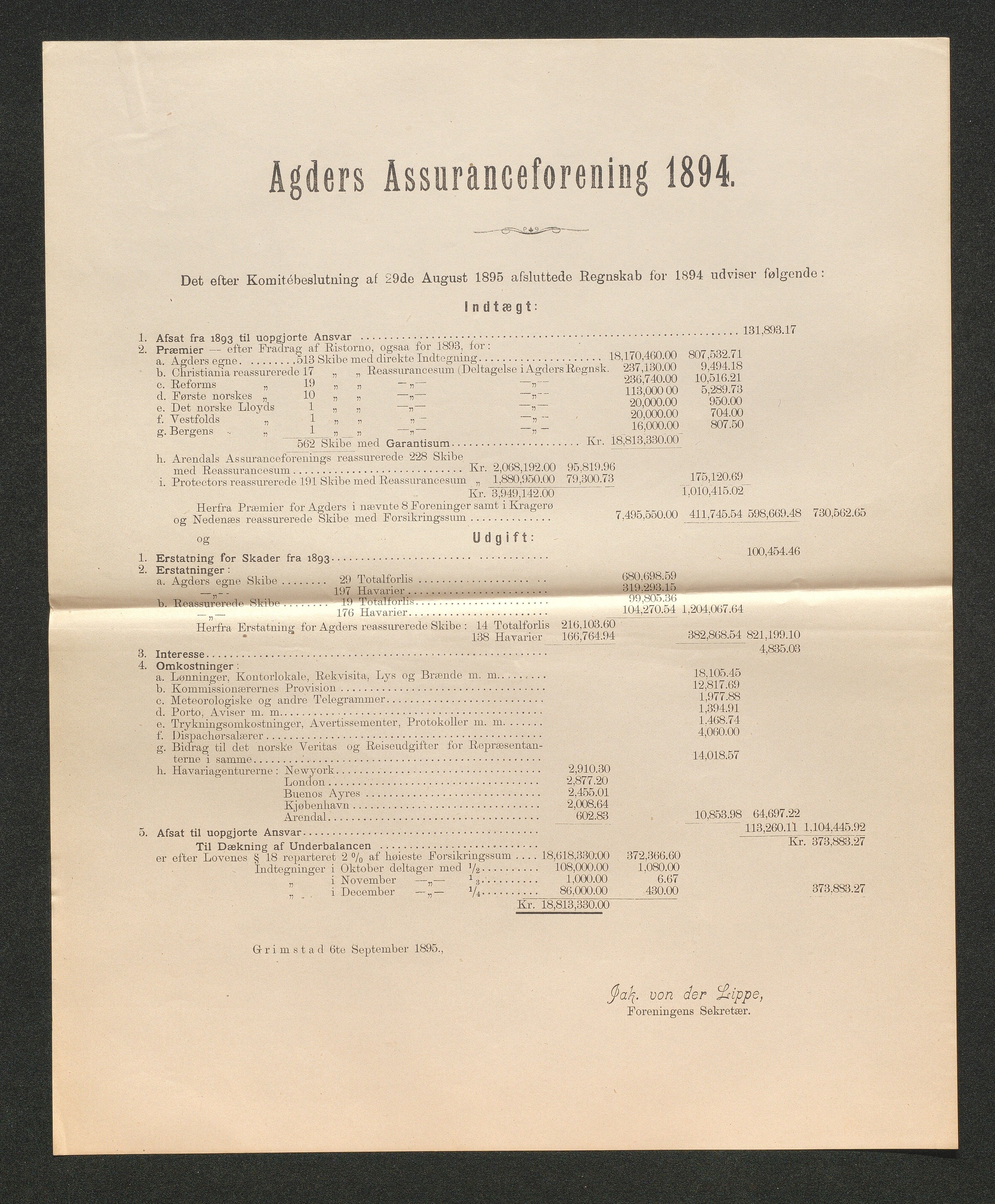 Agders Gjensidige Assuranceforening, AAKS/PA-1718/05/L0003: Regnskap, seilavdeling, pakkesak, 1890-1912