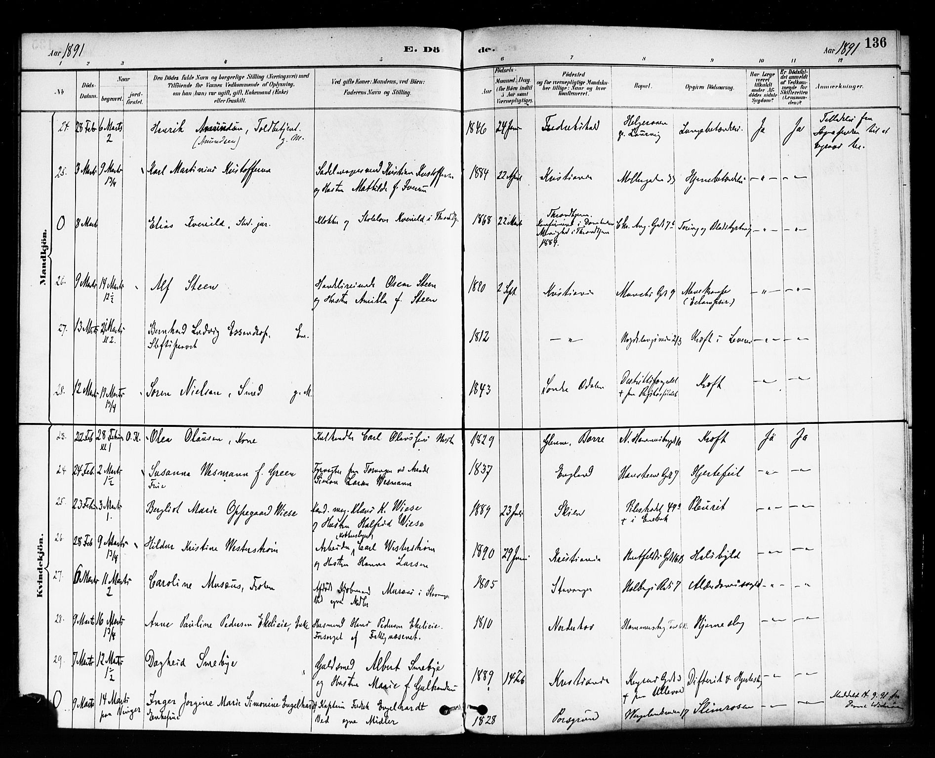 Trefoldighet prestekontor Kirkebøker, AV/SAO-A-10882/F/Fd/L0003: Ministerialbok nr. IV 3, 1885-1896, s. 136