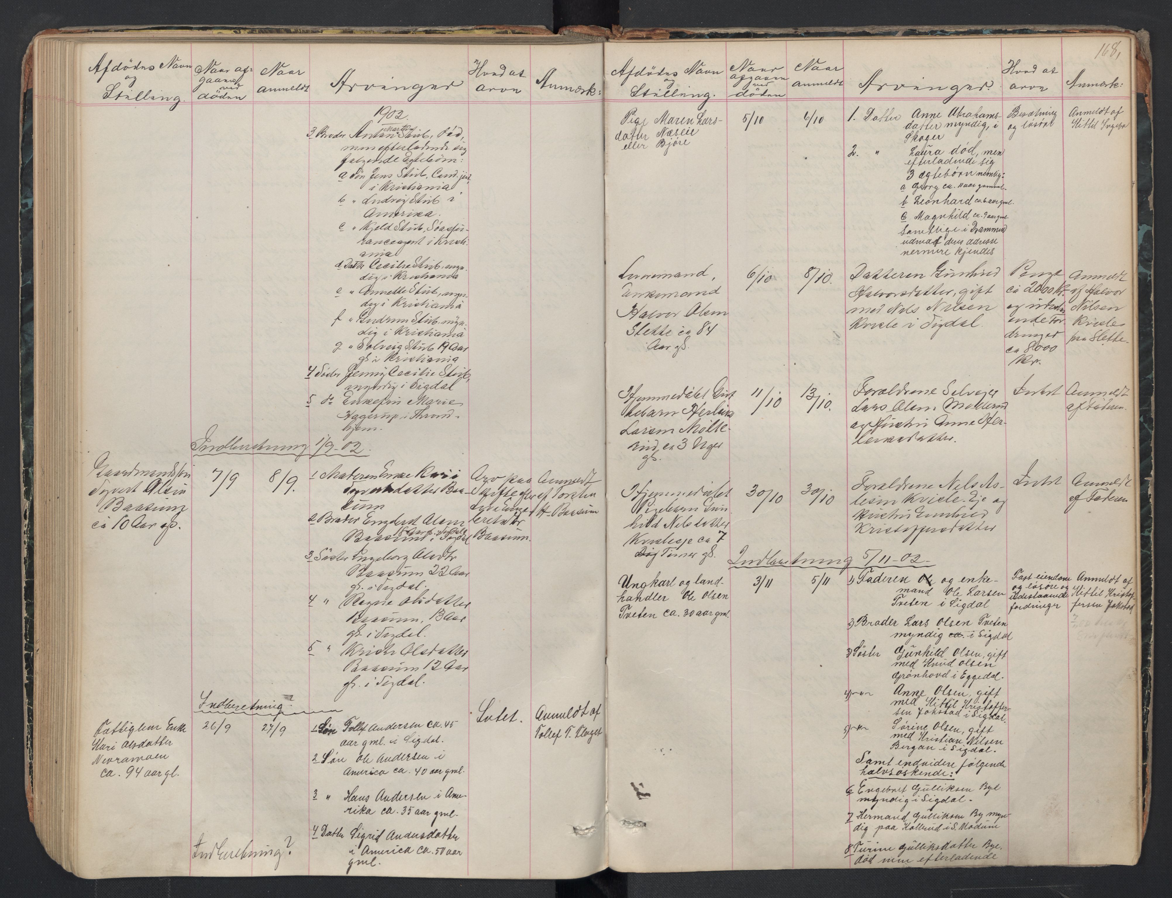 Sigdal lensmannskontor, SAKO/A-515/H/Ha/L0002: Dødsfallsprotokoll, 1866-1907, s. 168