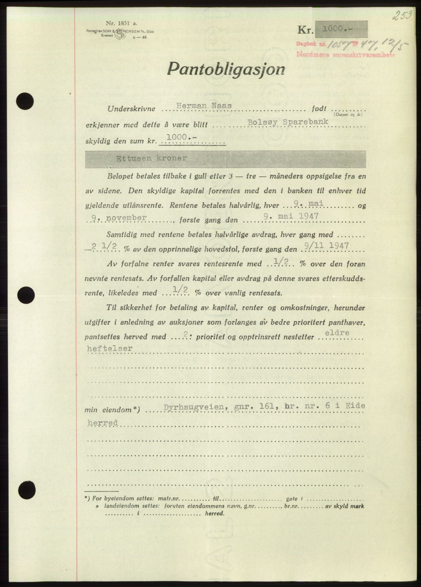 Nordmøre sorenskriveri, AV/SAT-A-4132/1/2/2Ca: Pantebok nr. B96, 1947-1947, Dagboknr: 1057/1947