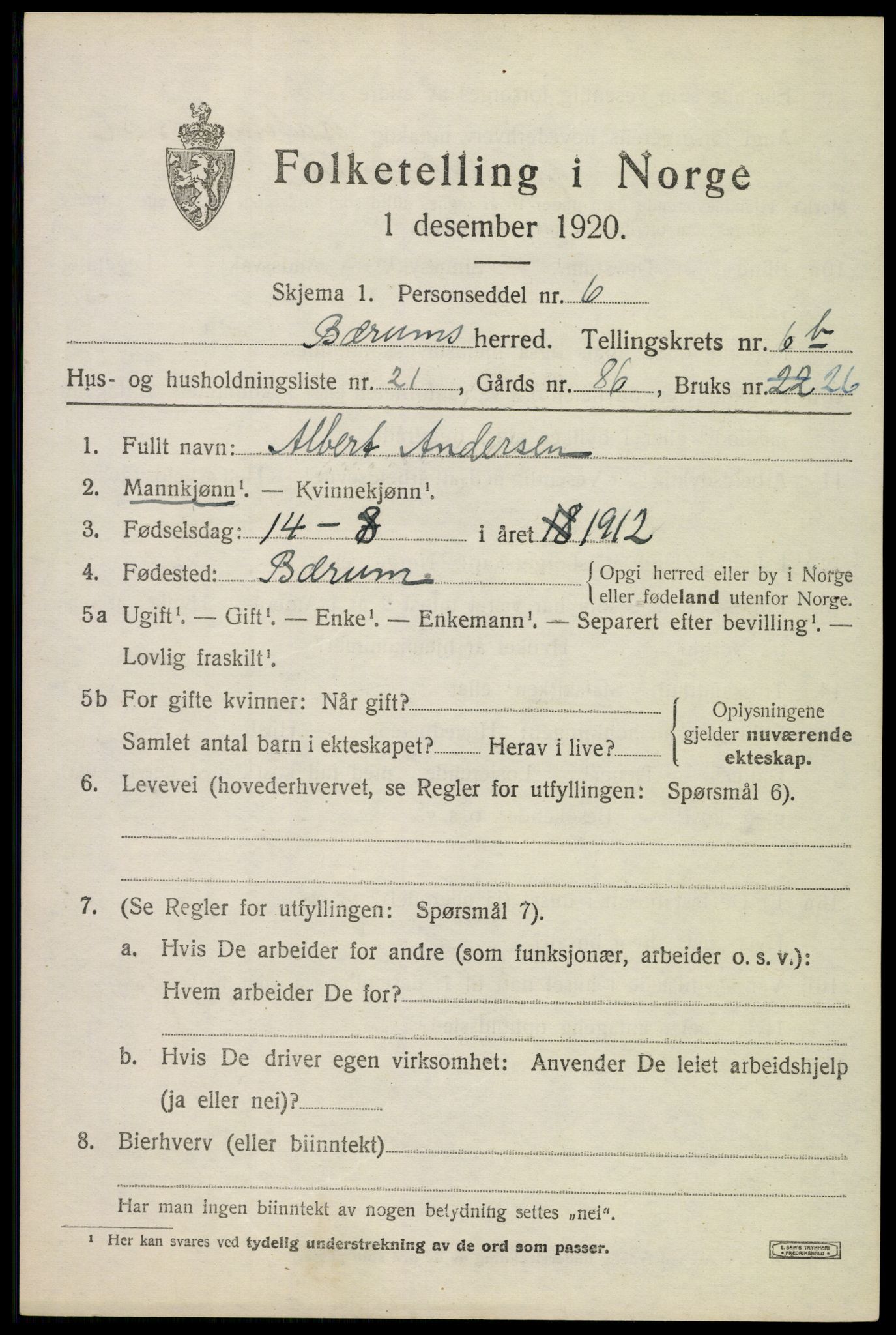 SAO, Folketelling 1920 for 0219 Bærum herred, 1920, s. 14324